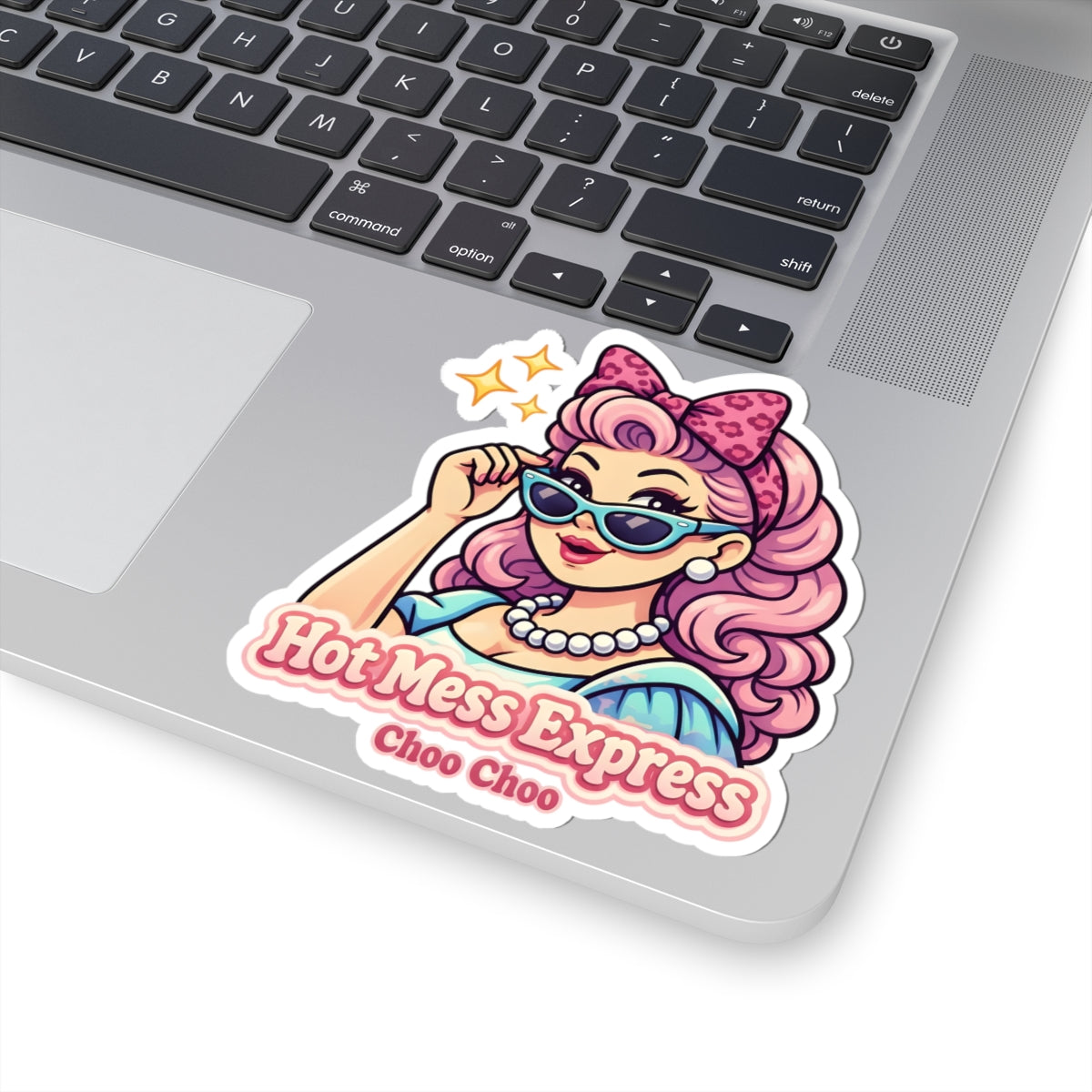 Retro Pin-Up Sticker — "Hot Mess Express Choo Choo" Kiss-Cut Vinyl