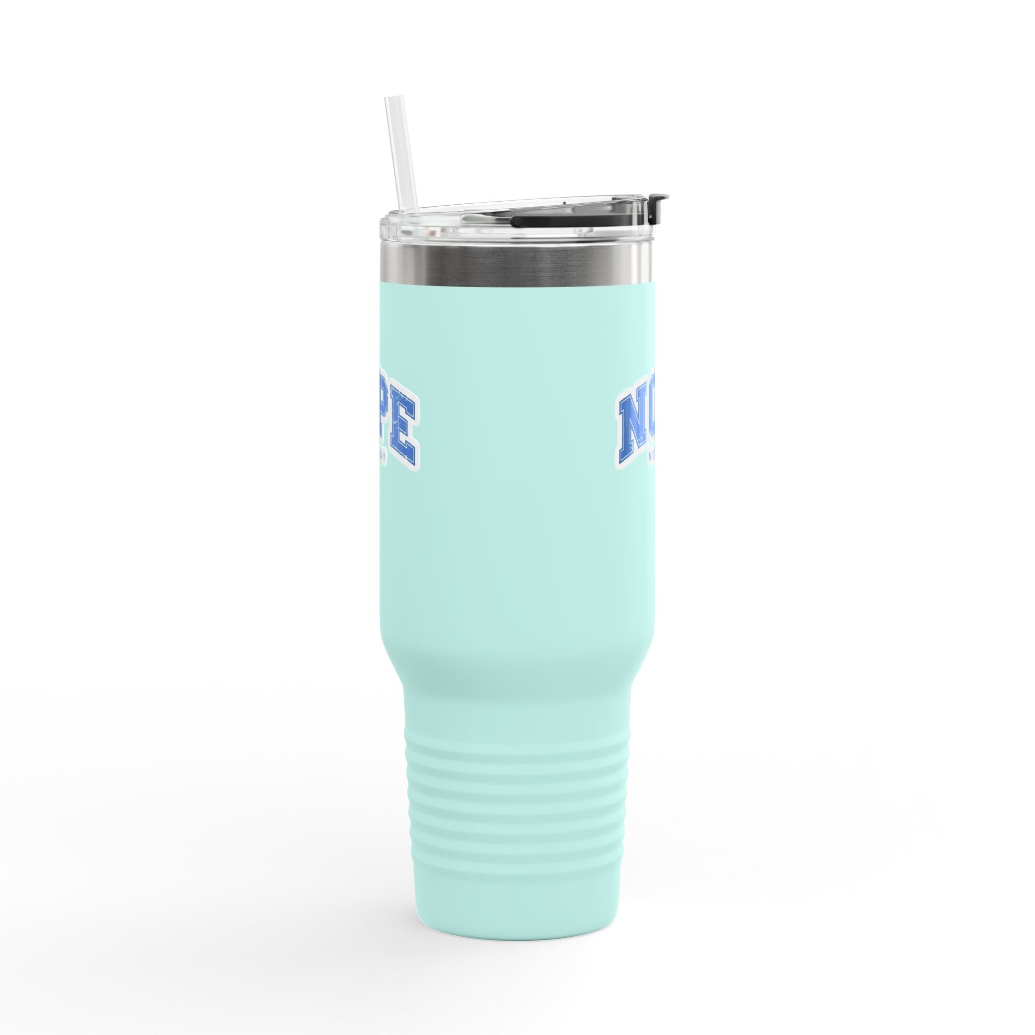 40oz Insulated Travel Mug — "NOPE (Not Today)" Blue Retro Text