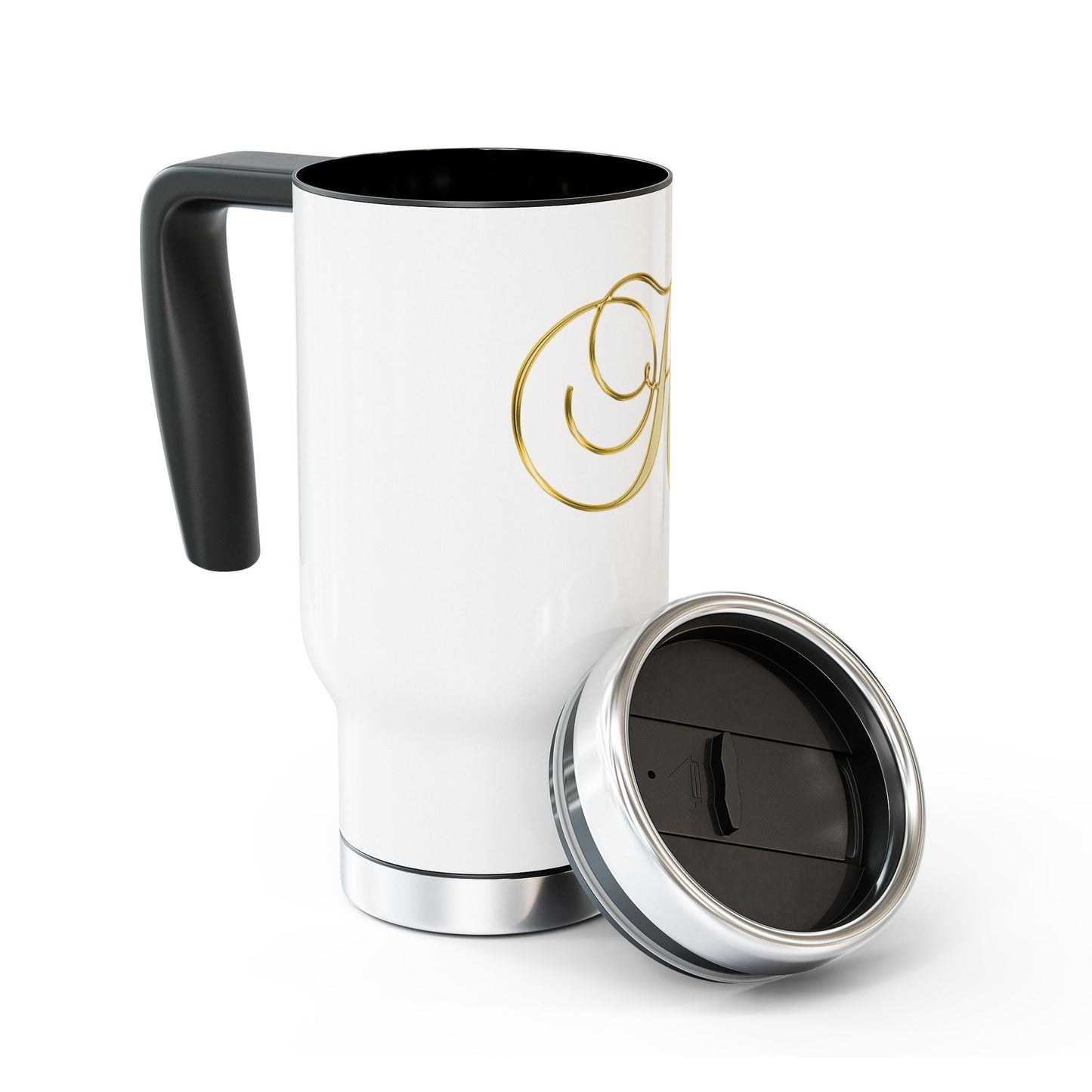 Monogram H Gold Travel Mug — 14oz Stainless Steel Tumbler with Handle