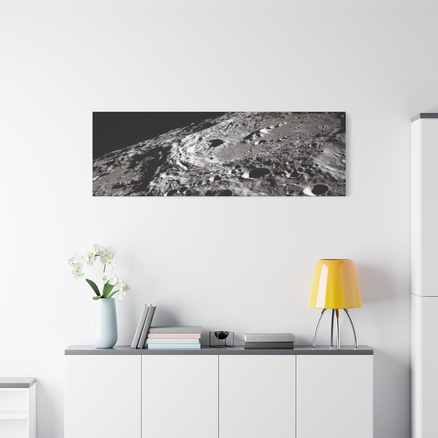 Lunar Surface Matte Canvas Print — Black & White Moon Crater Wall Art