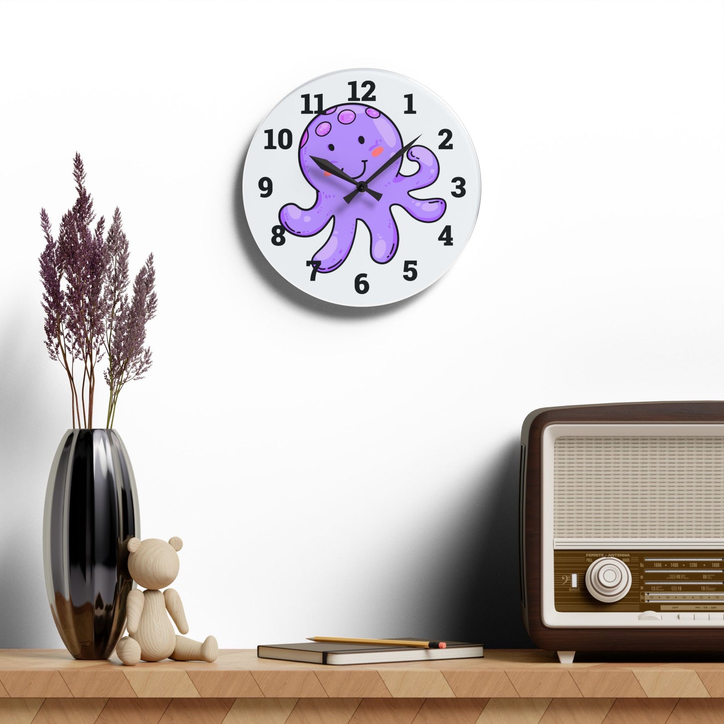 Cute Octopus Acrylic Wall Clock - Fun Kids Room Decor