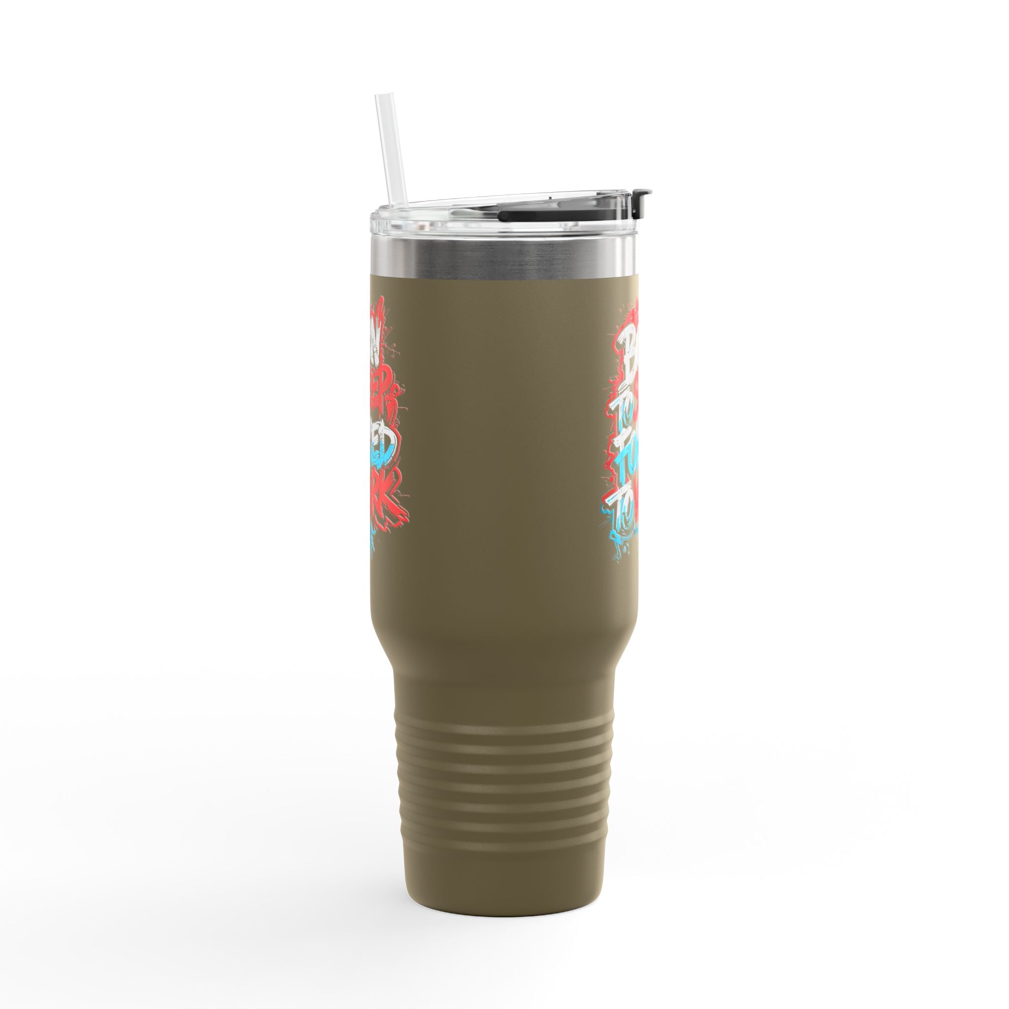 40oz Insulated Travel Mug — 'Born to Sleep, Forced to Work' Graffiti Design