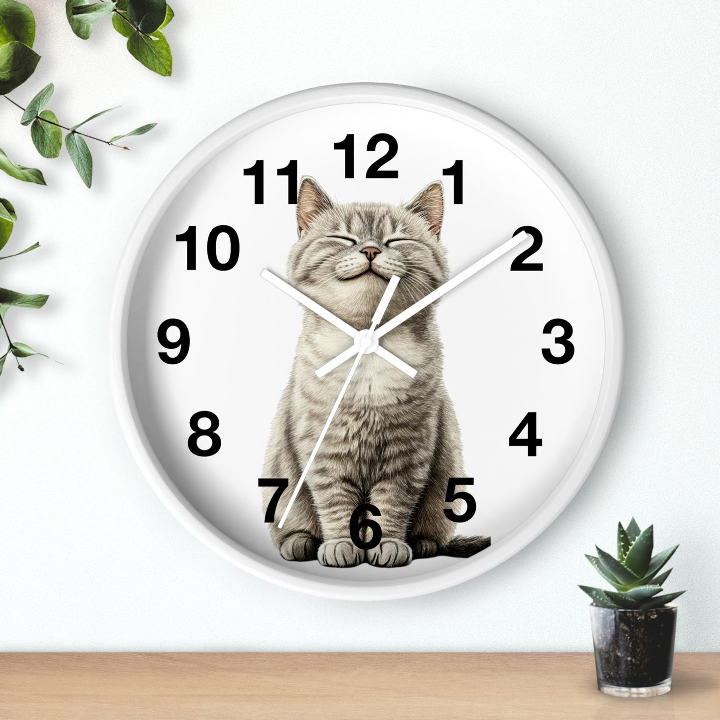 Smiling Tabby Cat Wall Clock — Cute Cat Decor for Living Room, Nursery & Gifts