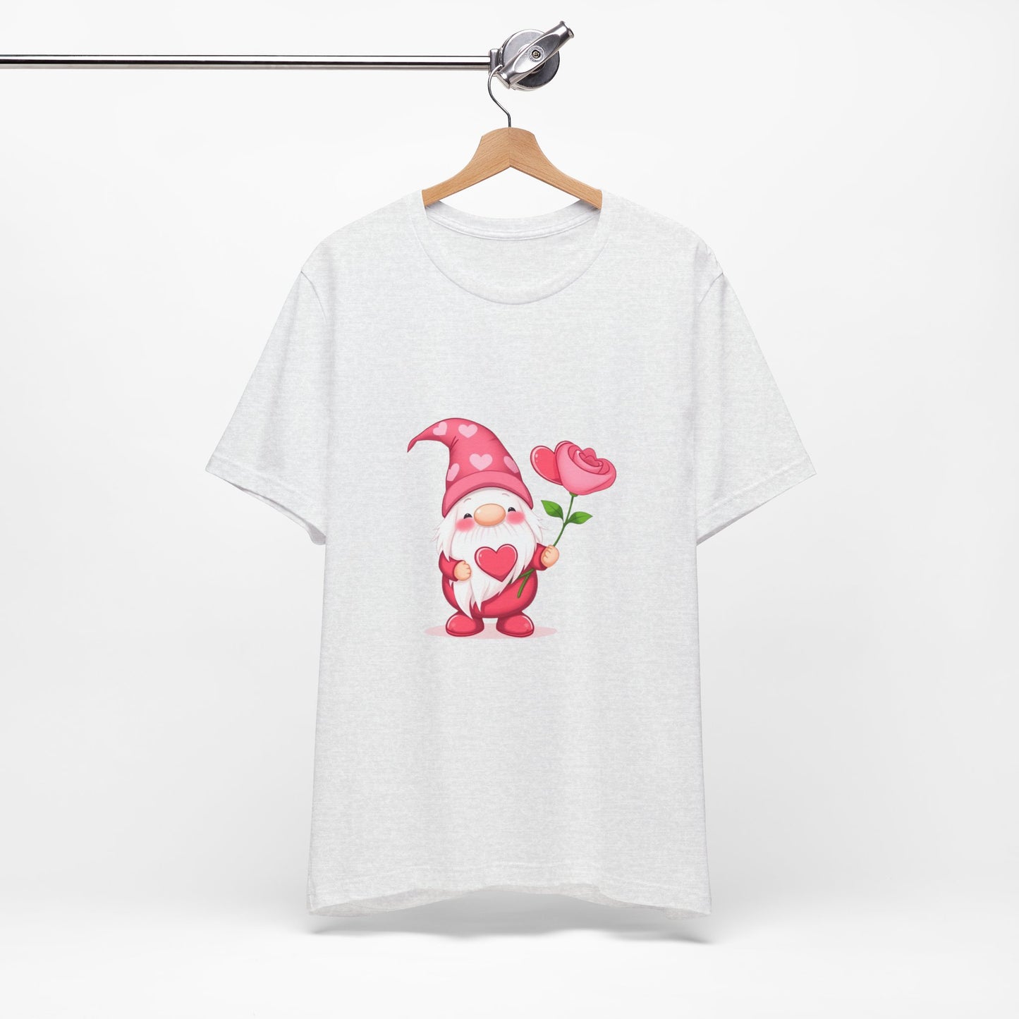 Valentine Gnome T‑Shirt — Cute Pink Gnome Holding Rose Tee