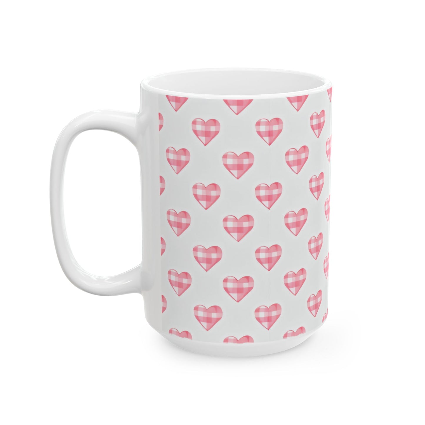 Pink Gingham Heart Ceramic Mug (11oz & 15oz)