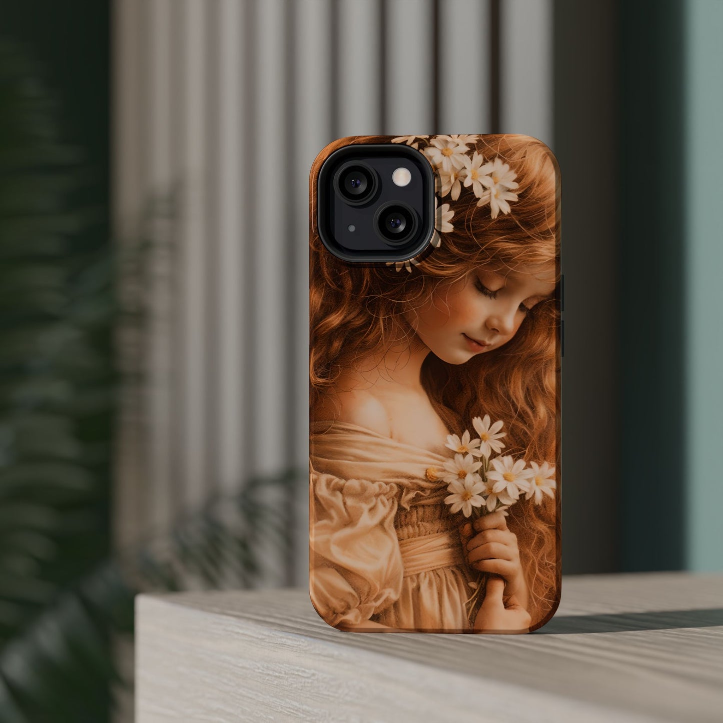 Vintage Floral Girl Magnetic Impact Phone Case — Protective iPhone Cover with Sepia Art