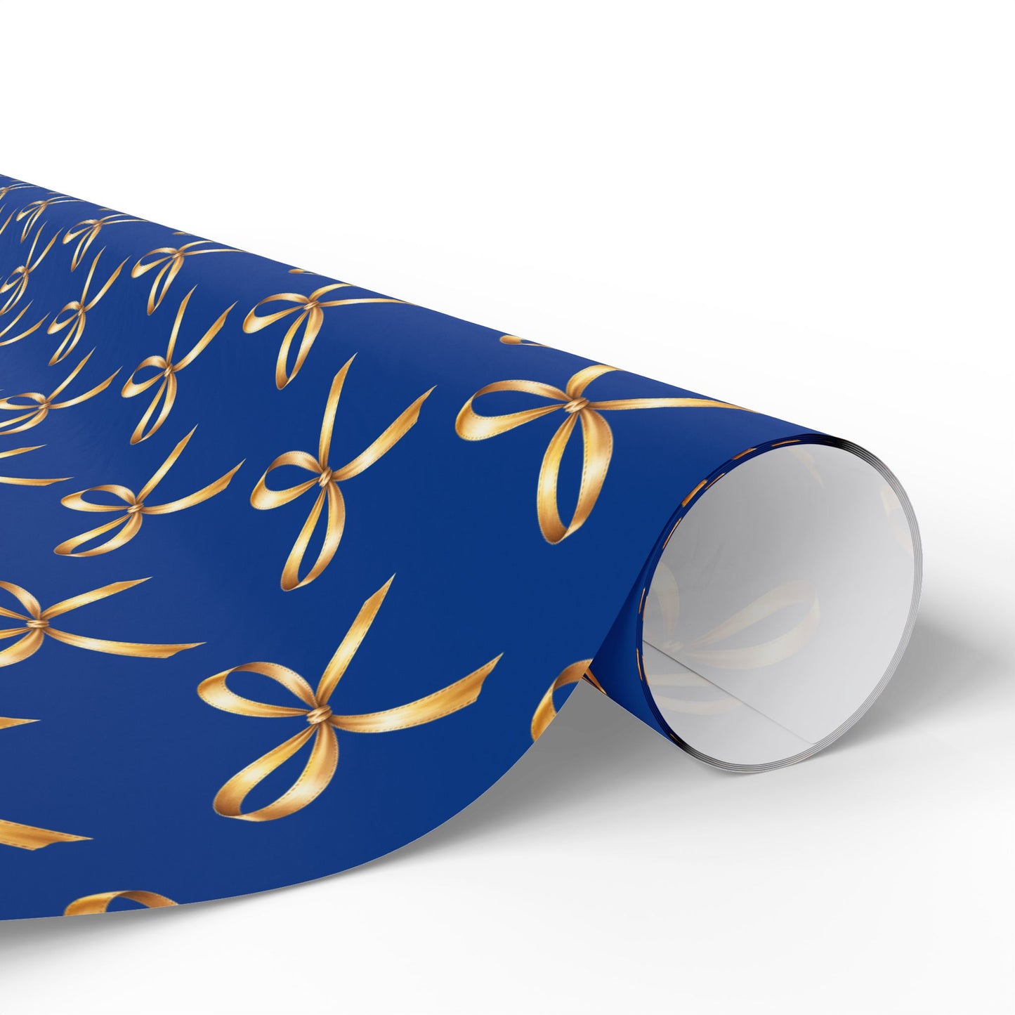 Wrapping Paper — Blue Gift Wrap with Gold Ribbon Pattern