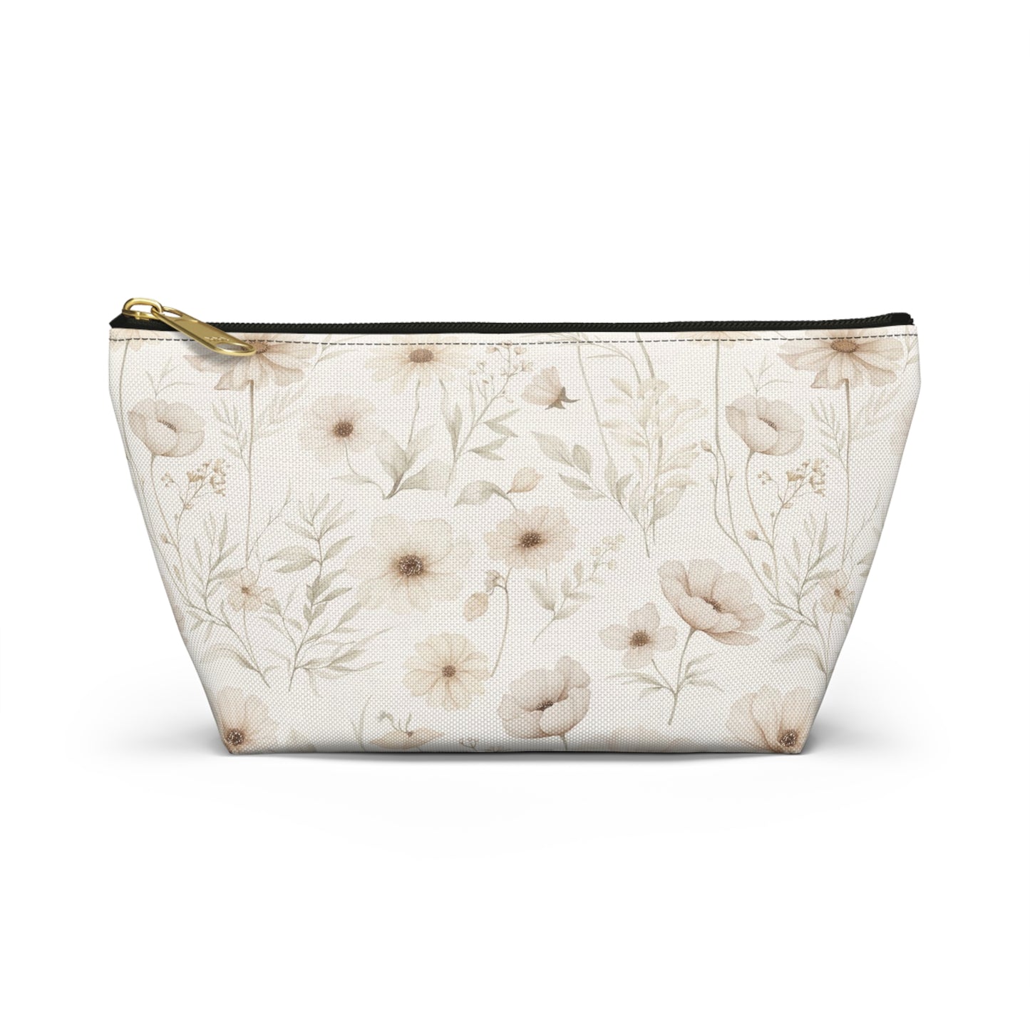 Floral Toile Accessory Pouch — Neutral Vintage Flower Cosmetic Bag