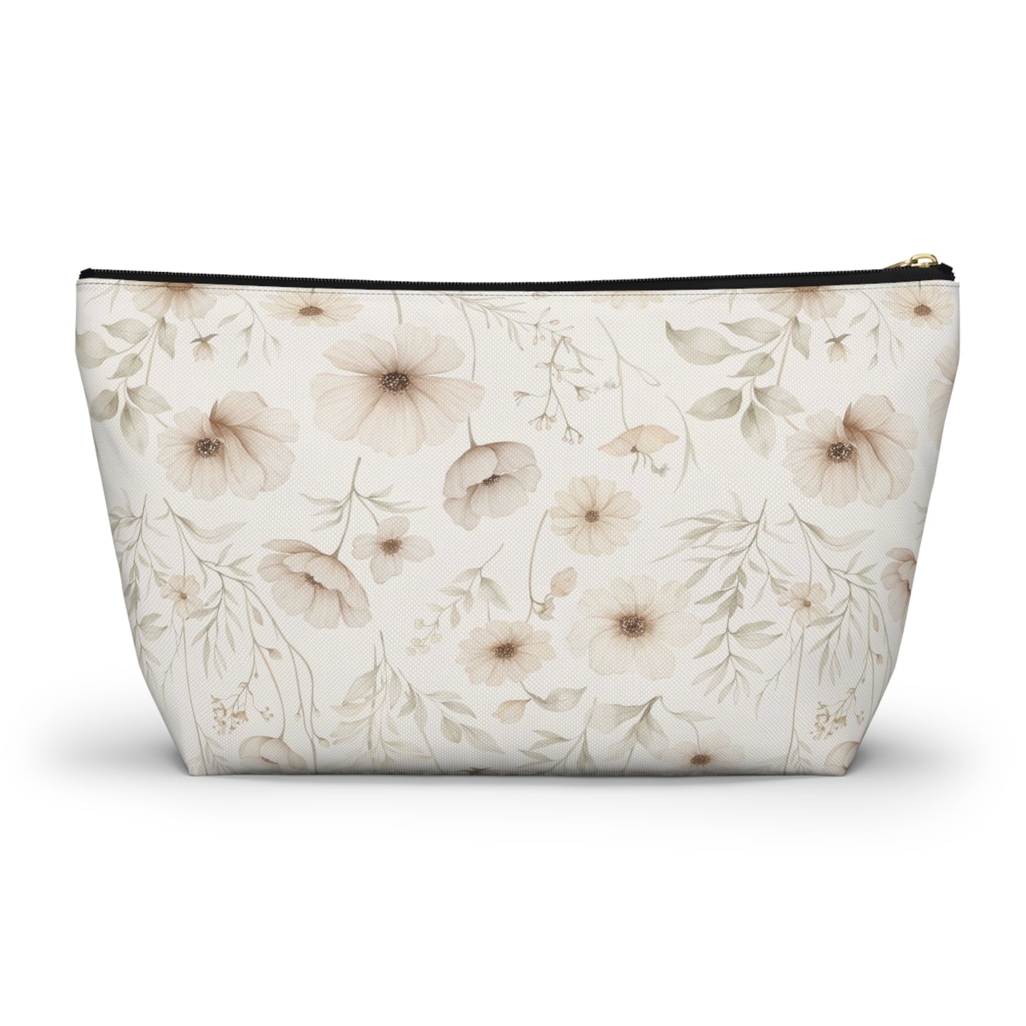 Floral Toile Accessory Pouch — Neutral Vintage Flower Cosmetic Bag