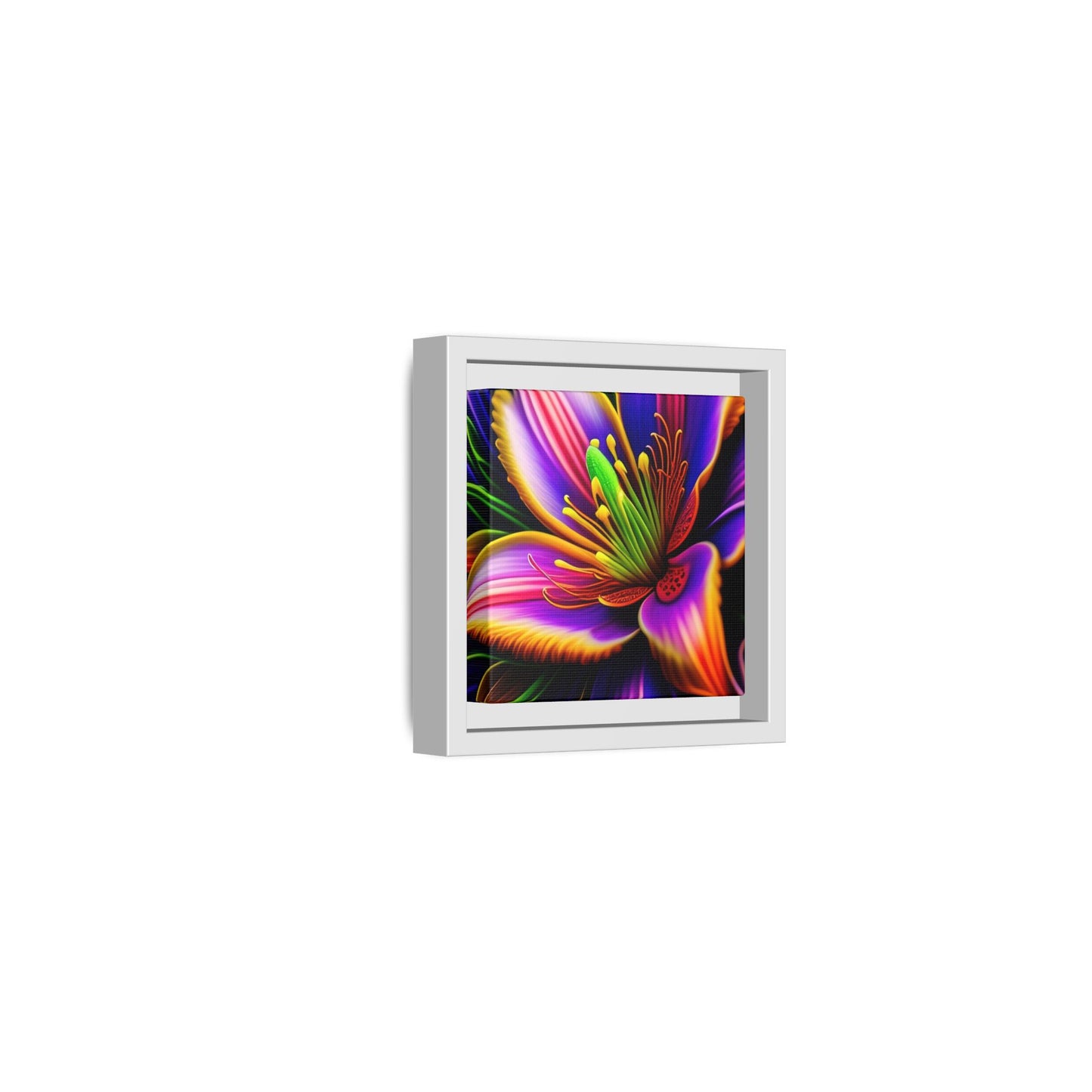 Vibrant Neon Floral Matte Canvas Print — Framed Wall Art