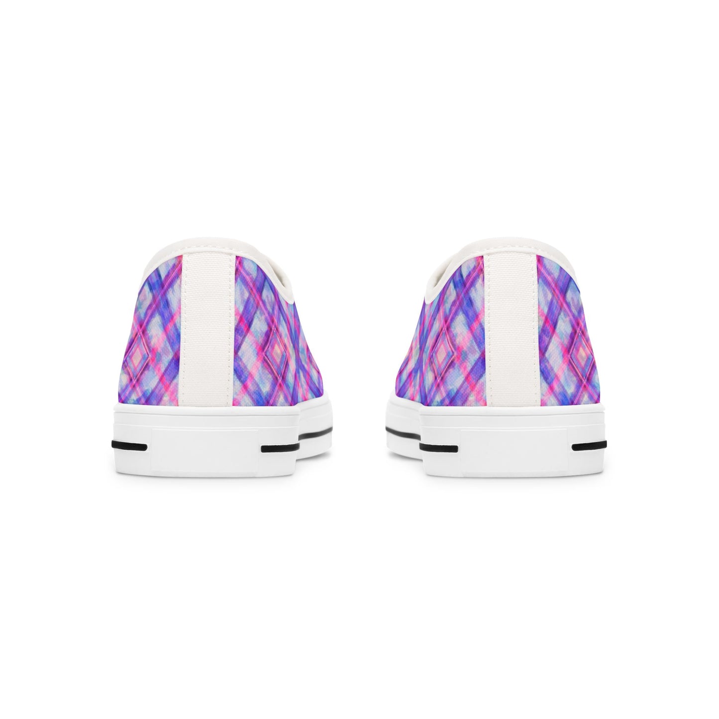 Women's Low Top Sneakers — Pink Purple Plaid Casual Canvas Shoes