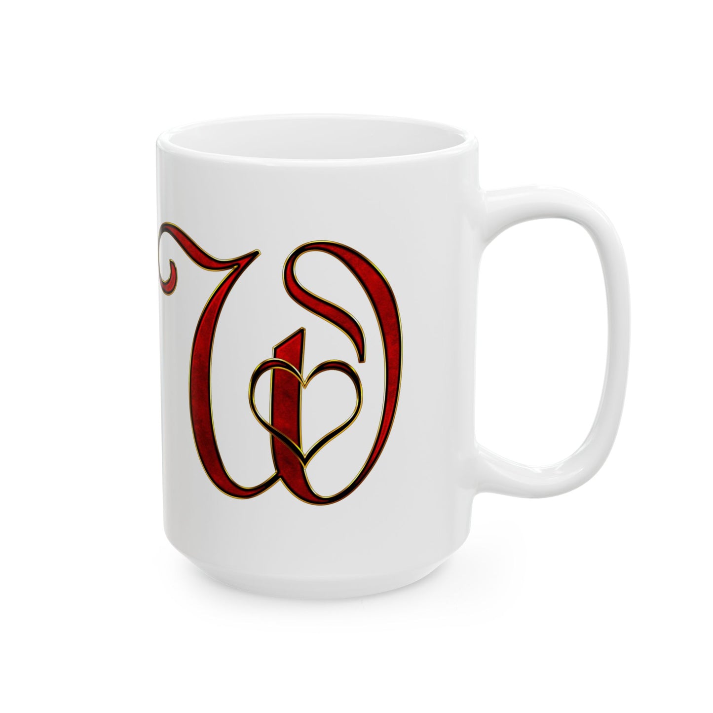 Monogram Script Ceramic Mug – Elegant Red Lettering (11oz & 15oz)