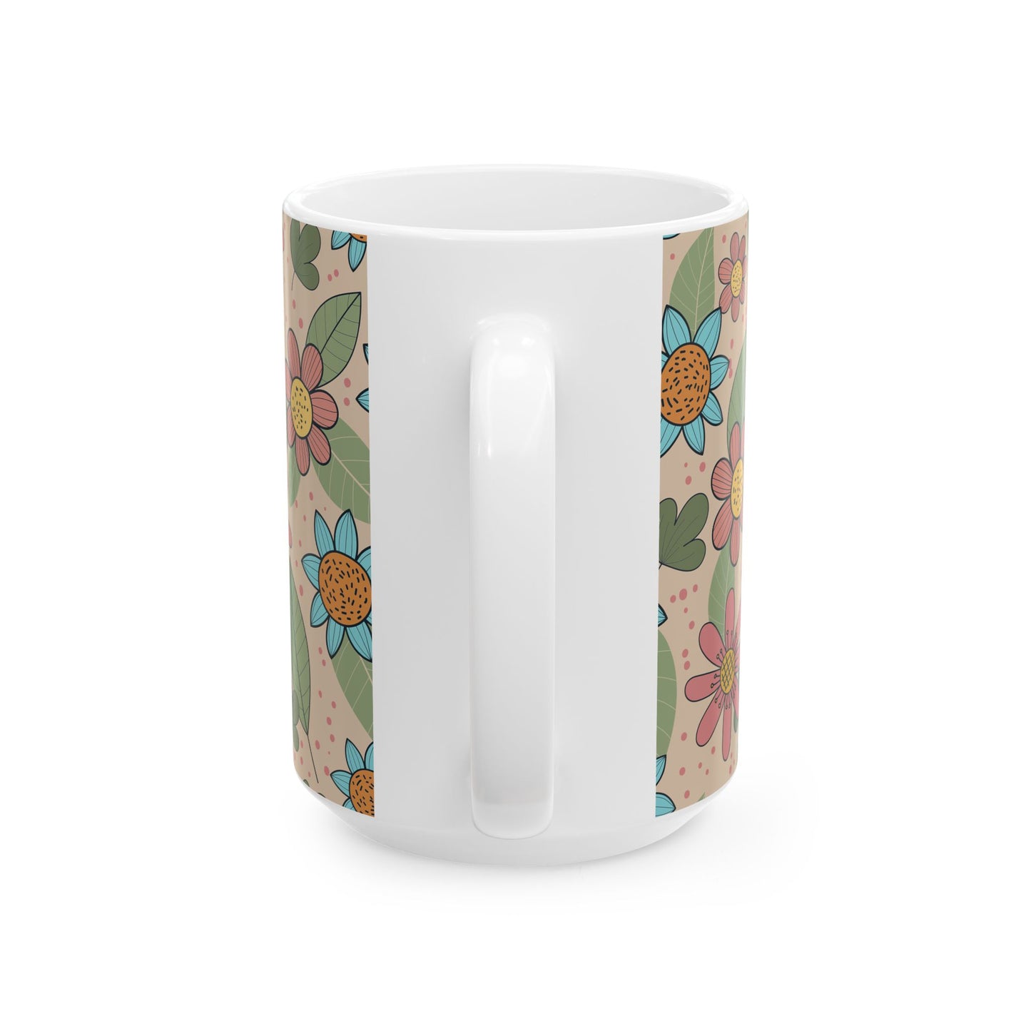 Floral Doodle Ceramic Mug – Retro Flower Pattern Coffee Cup (11oz & 15oz)