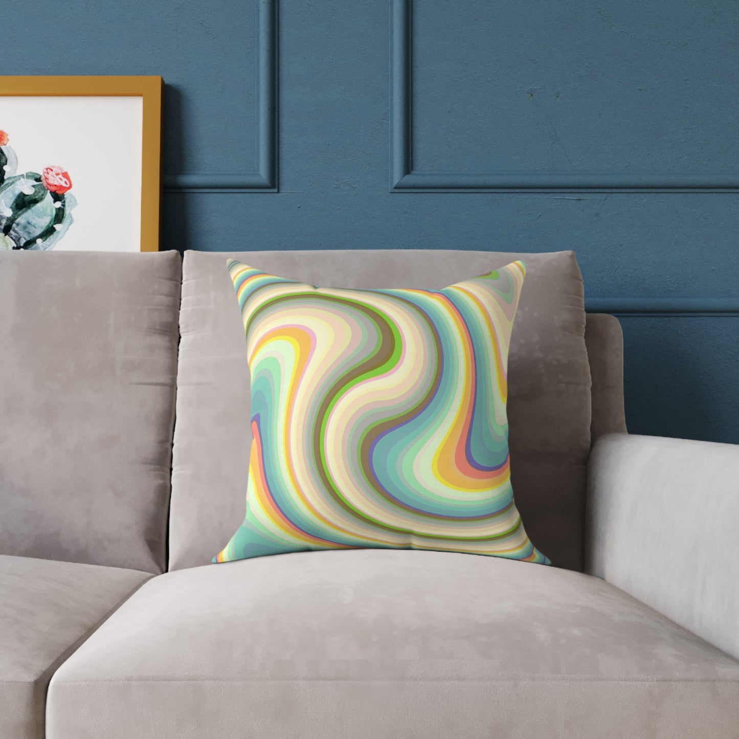 Swirl Retro Throw Pillow — Psychedelic Pastel Wave Decorative Cushion