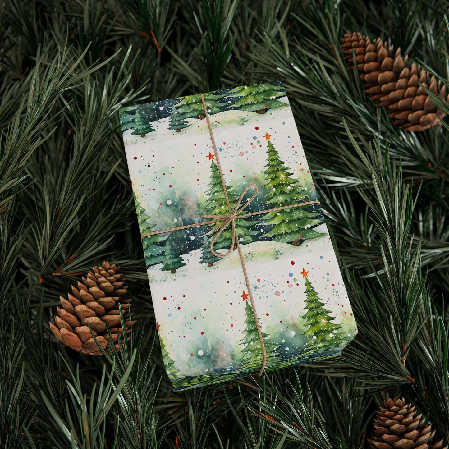 Holiday Christmas Tree Wrapping Paper Roll — Festive Green Pine Pattern for Gifts
