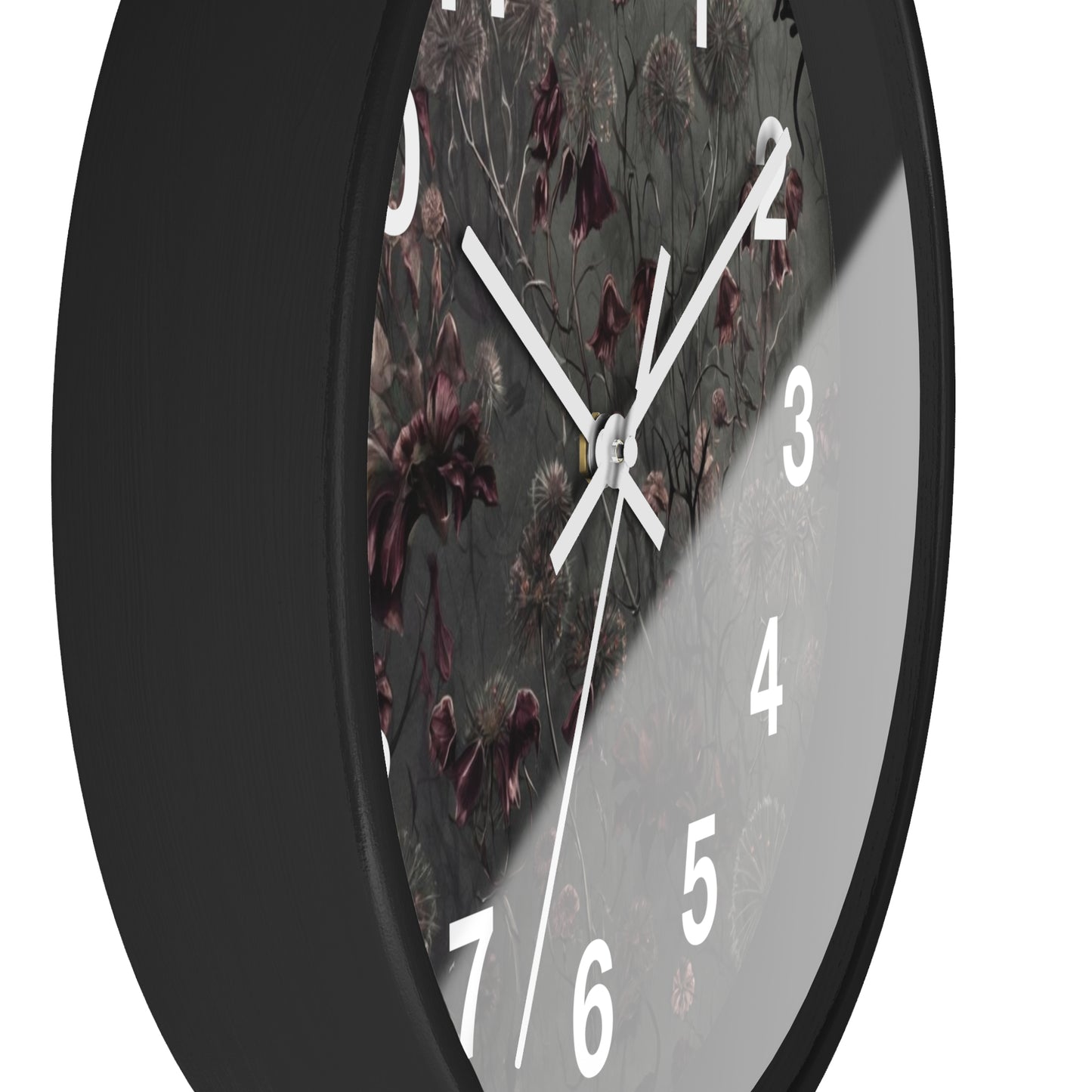 Vintage Dark Floral Wall Clock — Moody Botanical Timepiece with Large Numerals