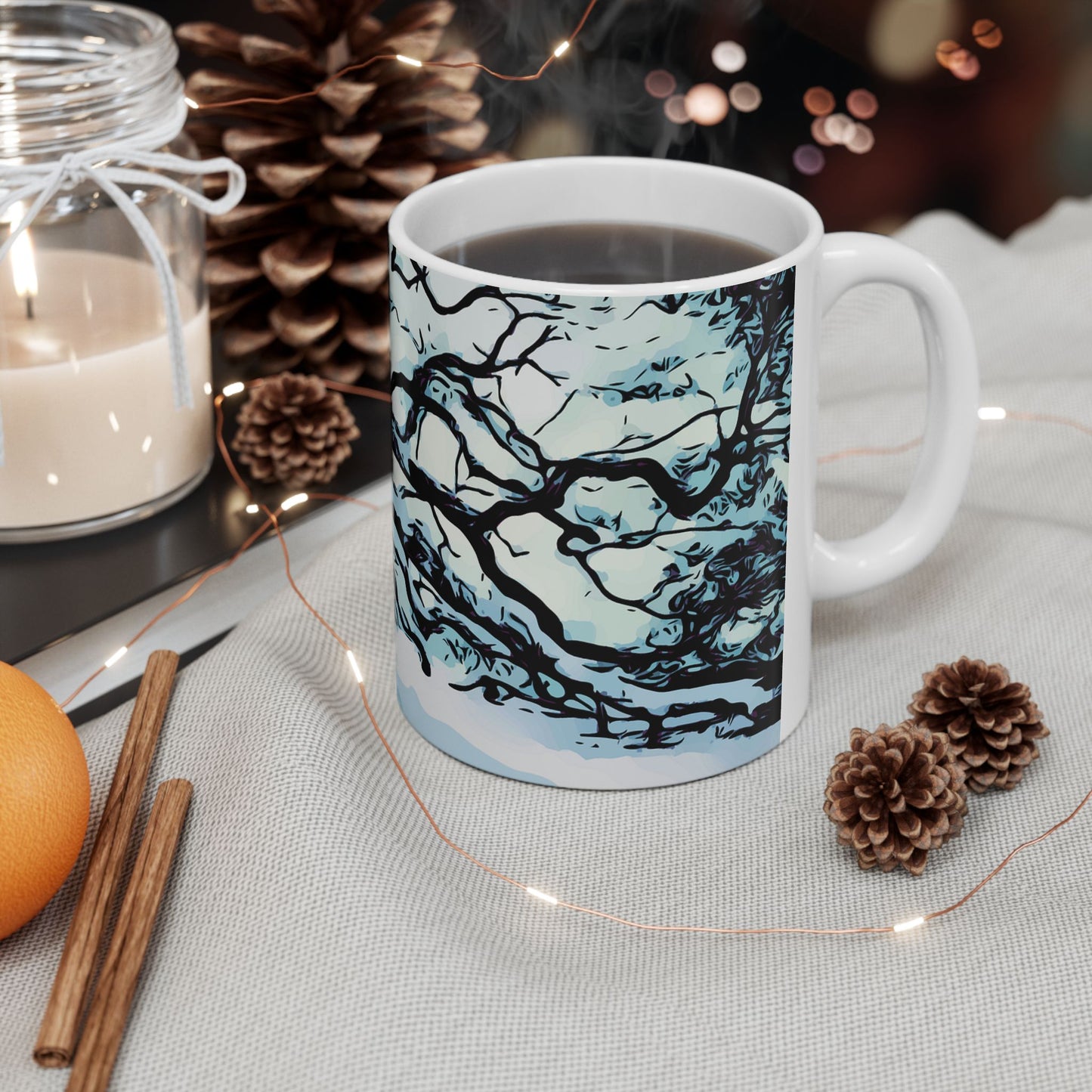 Winter Oak Tree Ceramic Mug — Scenic Snowy Tree Coffee Cup (11oz, 15oz)