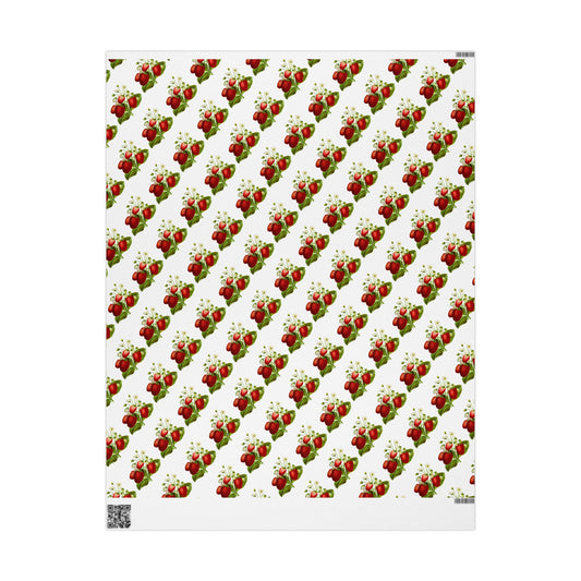Strawberry Floral Wrapping Paper, Gift Wrap for Birthdays, Holidays, Showers, Eco-friendly Packaging, Cute Strawberry Design