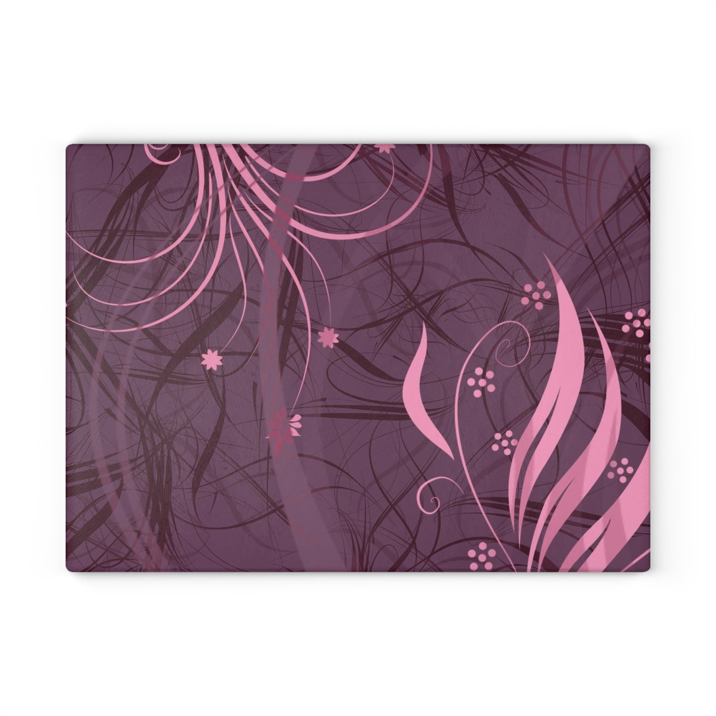 Glass Cutting Board — Pink Floral Swirl Design