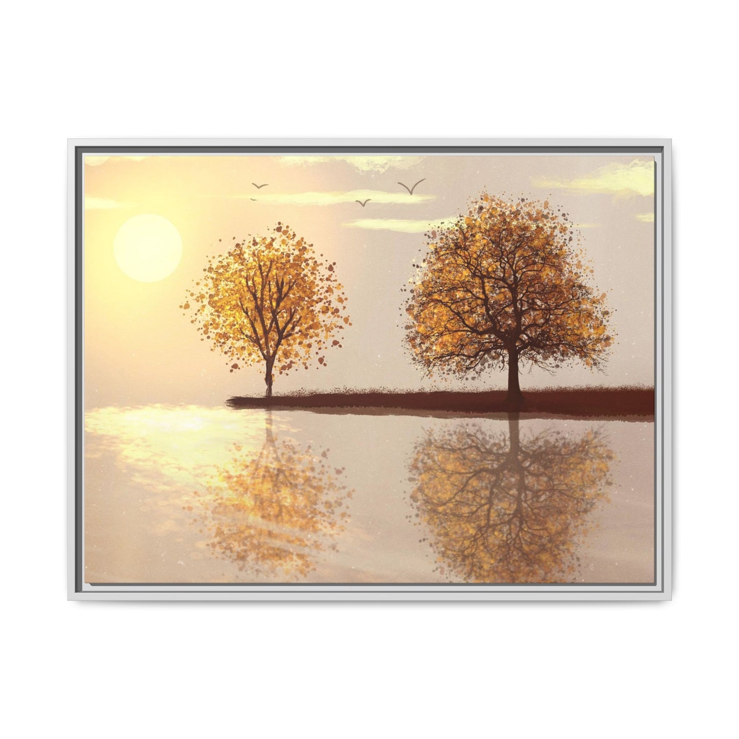 Framed Matte Canvas Wall Art — Golden Autumn Trees Reflection