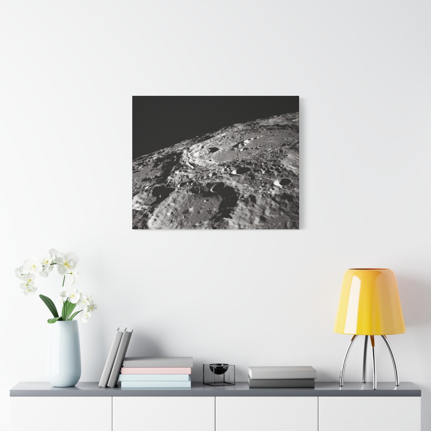Lunar Surface Matte Canvas Print — Black & White Moon Crater Wall Art