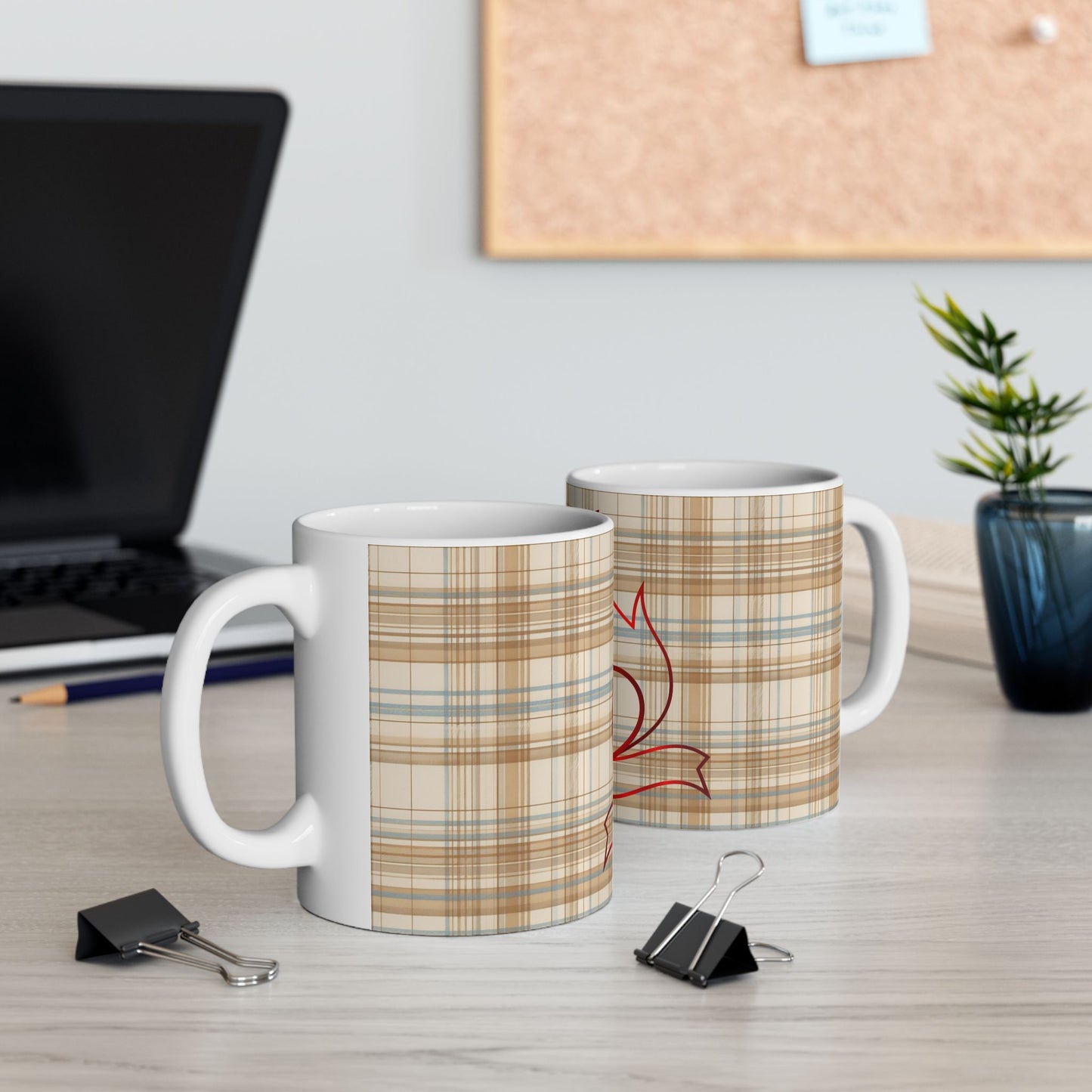 Plaid Heart Flame Ceramic Mug – Cozy Rustic Coffee Cup (11oz/15oz)