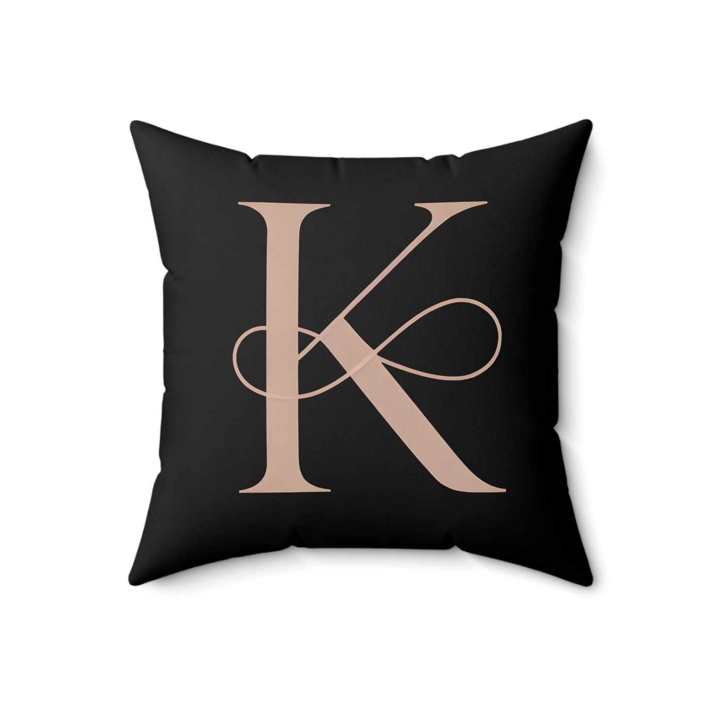 Monogram K Decorative Pillow — Elegant Rose Gold Letter on Black Accent Cushion