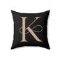 Monogram K Decorative Pillow — Elegant Rose Gold Letter on Black Accent Cushion