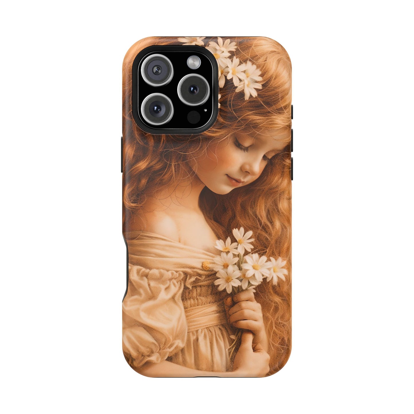 Vintage Floral Girl Magnetic Impact Phone Case — Protective iPhone Cover with Sepia Art