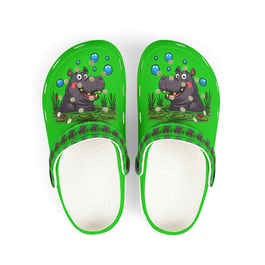 Hippo-Themed Kid's EVA Foam Clogs - Fun Waterproof Slip-Ons for Playtime, Summer, Gifts, Birthdays, Beach