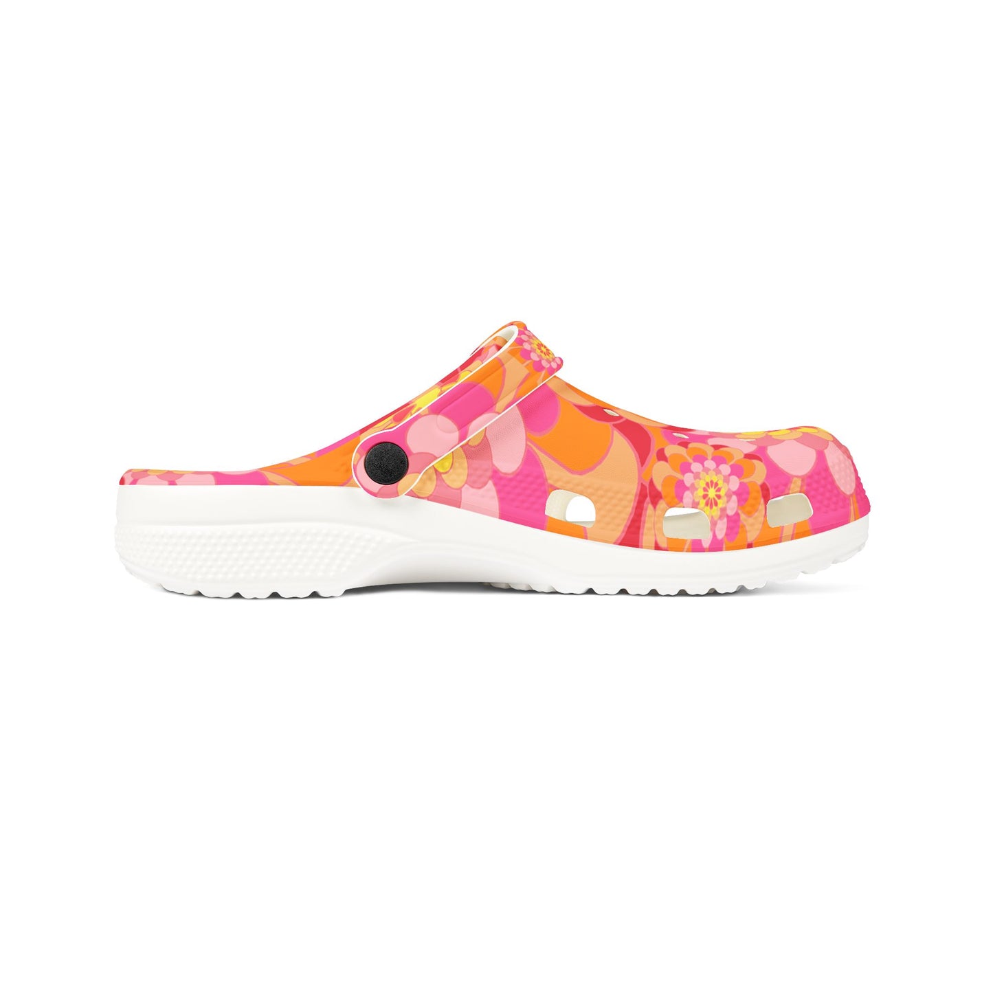 Floral Retro Foam Clogs — Pink Orange Psychedelic Garden Slip-Ons