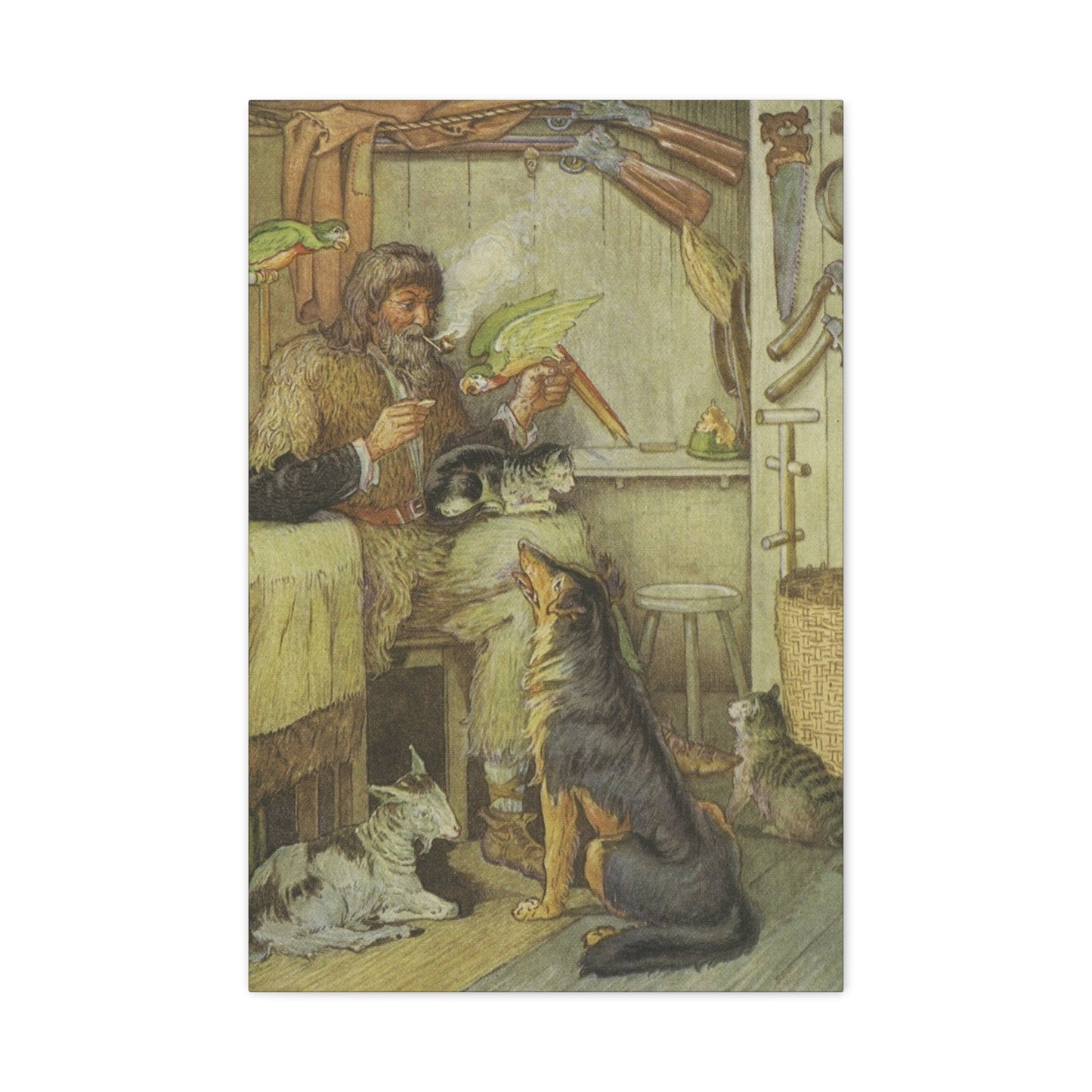 Vintage Cottage Animal Illustration Matte Canvas Print