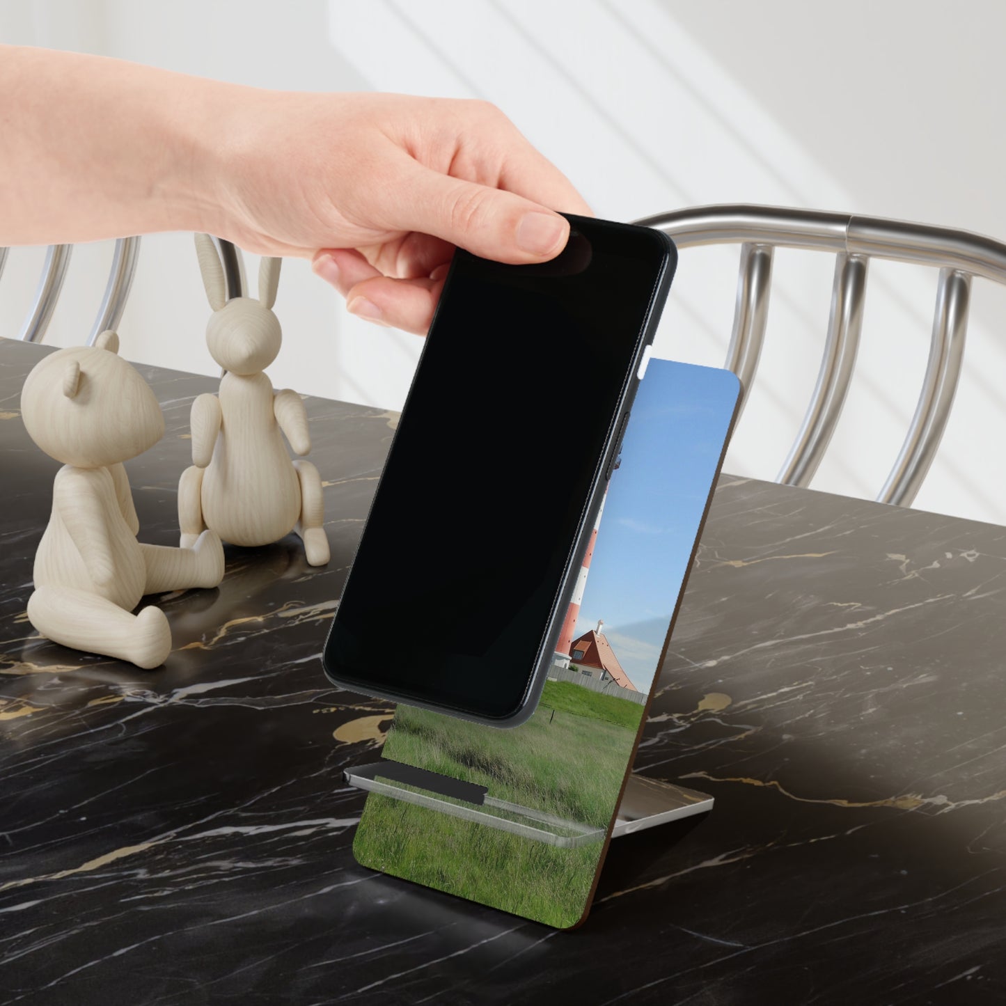 Lighthouse Photo Phone Stand — Clear Acrylic Mobile Display Dock