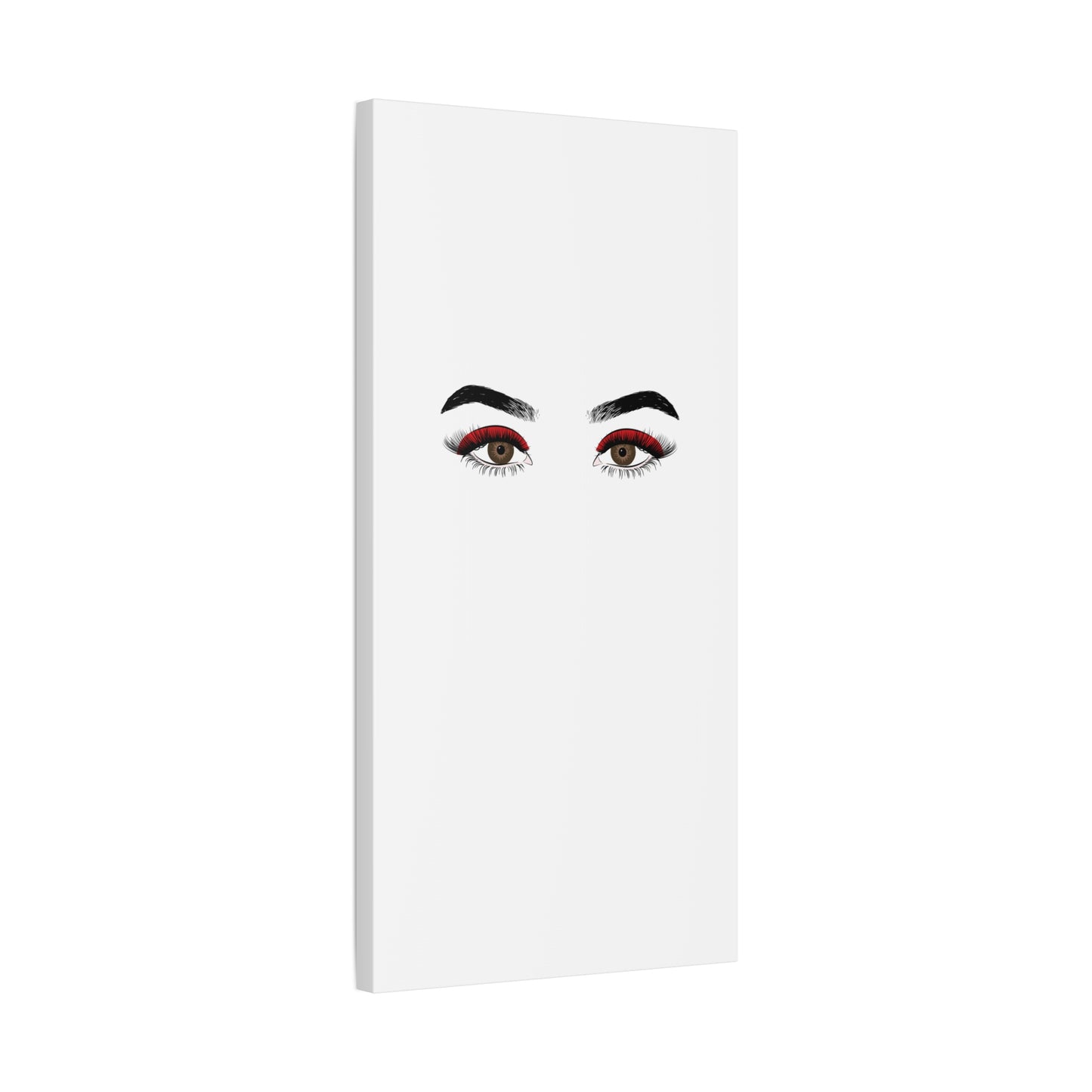 Glam Eyes Matte Canvas Wall Art — Brown Eyes with Red Lashes