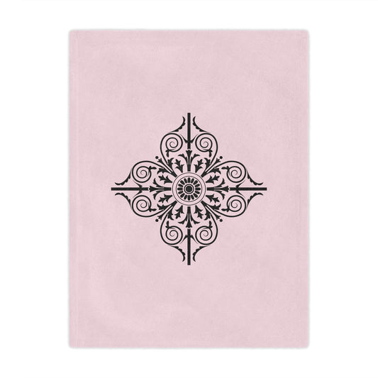 Pink Minky Blanket with Black Ornate Medallion – Decorative Cozy Throw