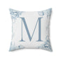 Monogram M Floral Pillow — Blue Initial Throw Pillow with insert