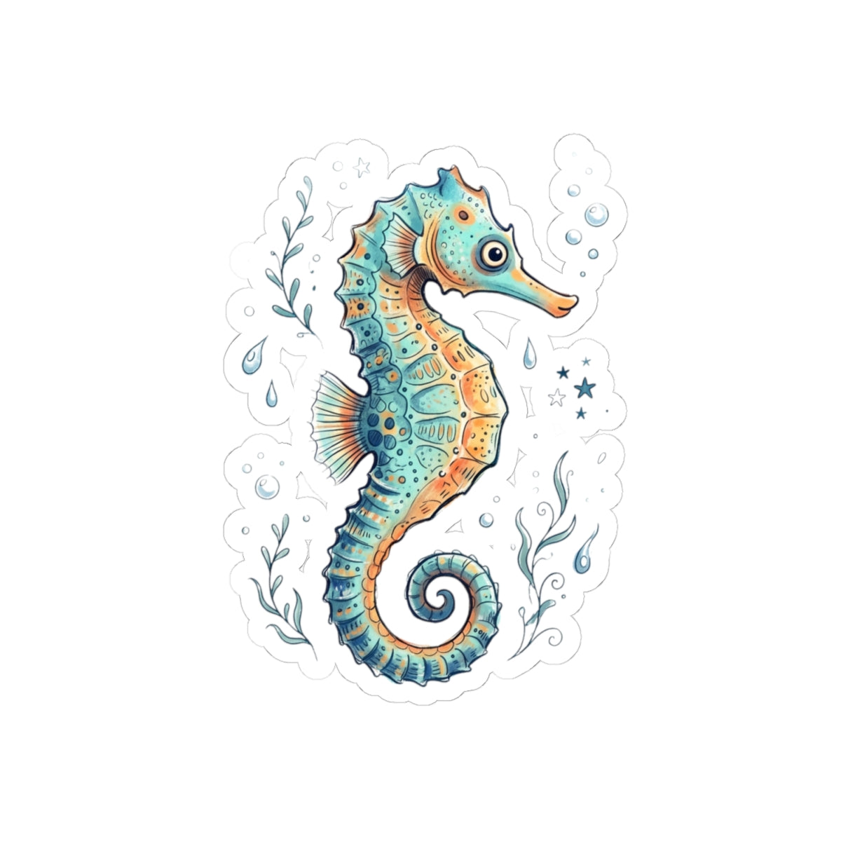 Seahorse Kiss-Cut Sticker — Watercolor Ocean Marine Decal for Laptops & Water Bottles