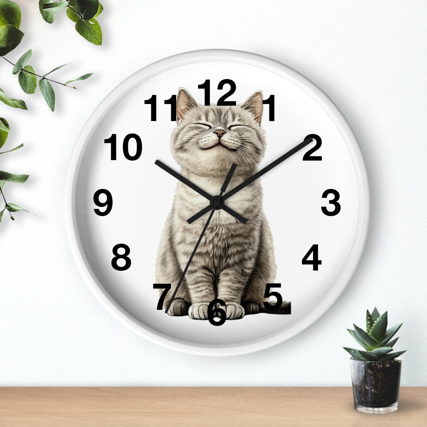 Smiling Tabby Cat Wall Clock — Cute Kitten Home Decor Clock