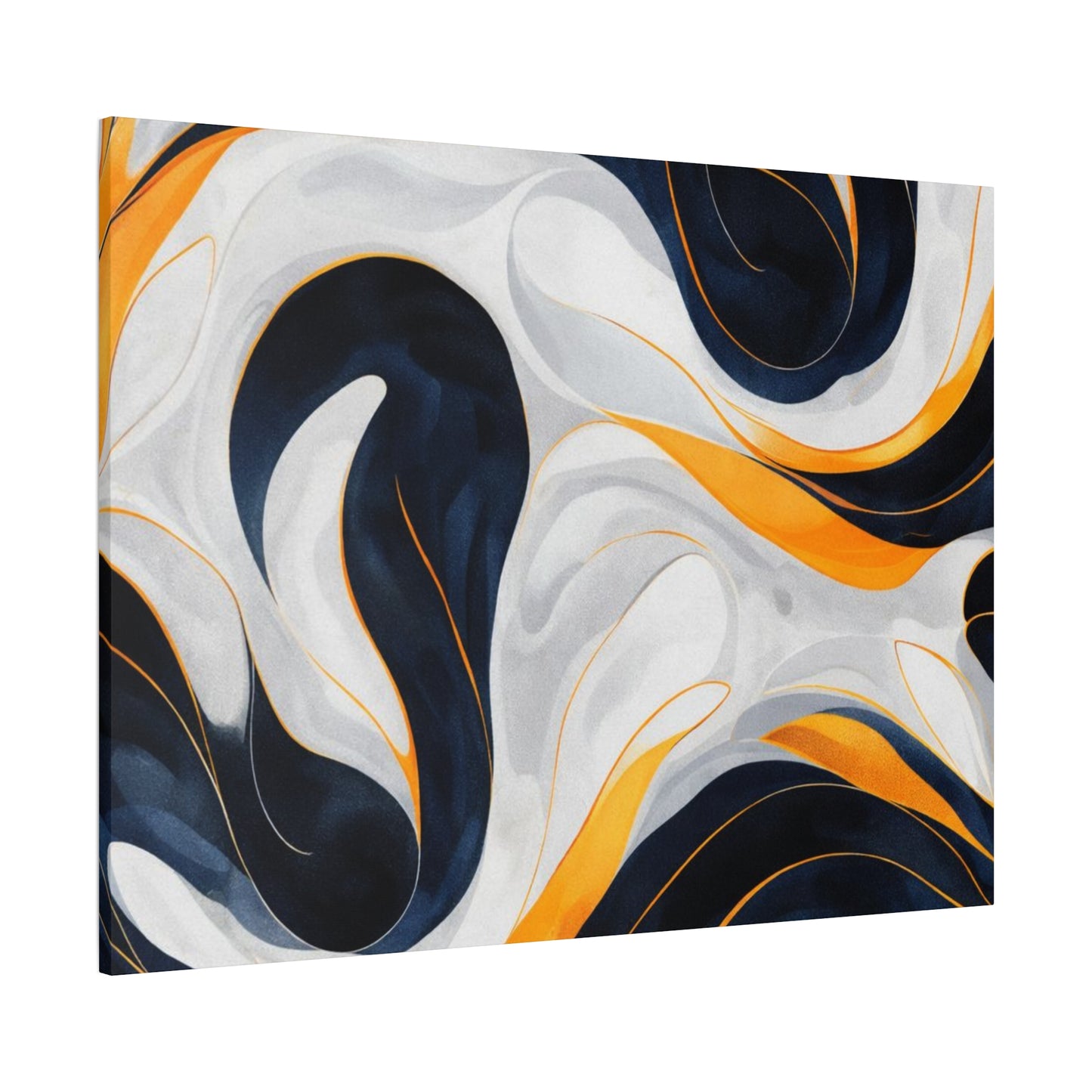 Abstract Fluid Art Matte Canvas Print — Navy, Gold & White Stretched Wall Art