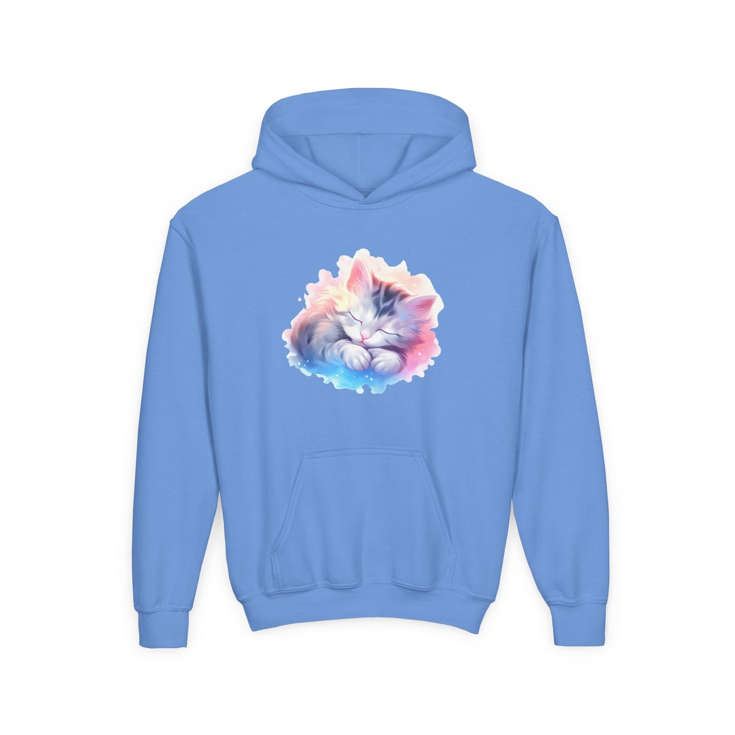 Kids' Cozy Rainbow Kitten Hoodie — Cute Sleeping Cat Youth Sweatshirt