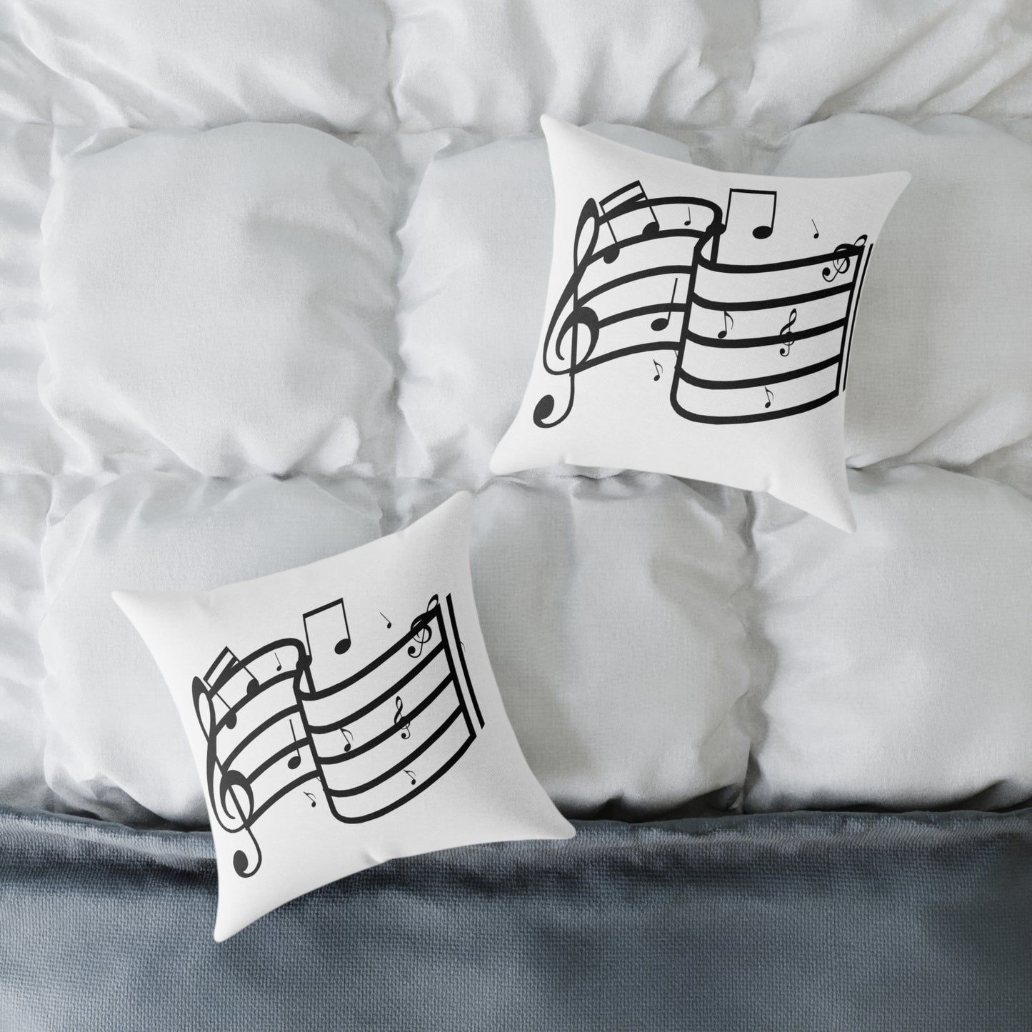 Music Notes Square Throw Pillow - Black Treble Clef Sheet Design