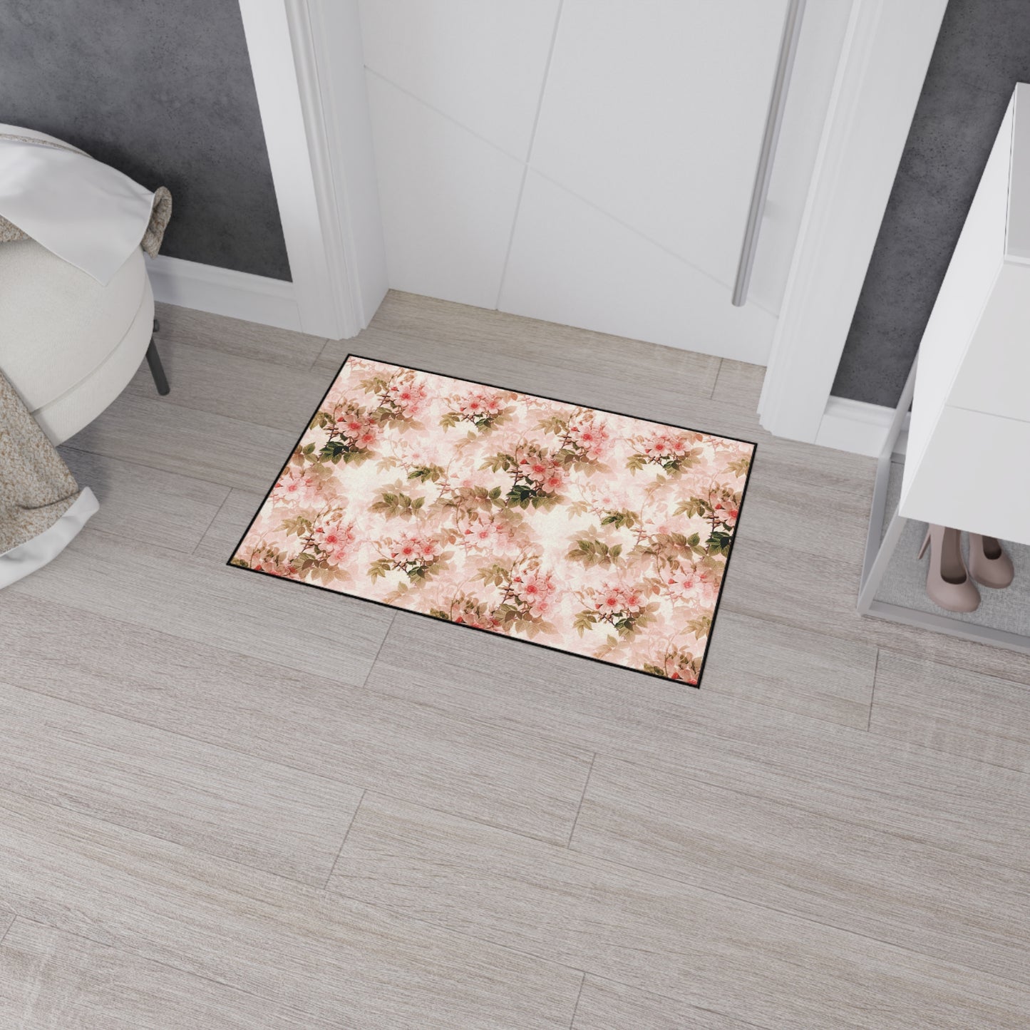 Floral Vintage Heavy-Duty Floor Mat — Pink Rose Garden Rug