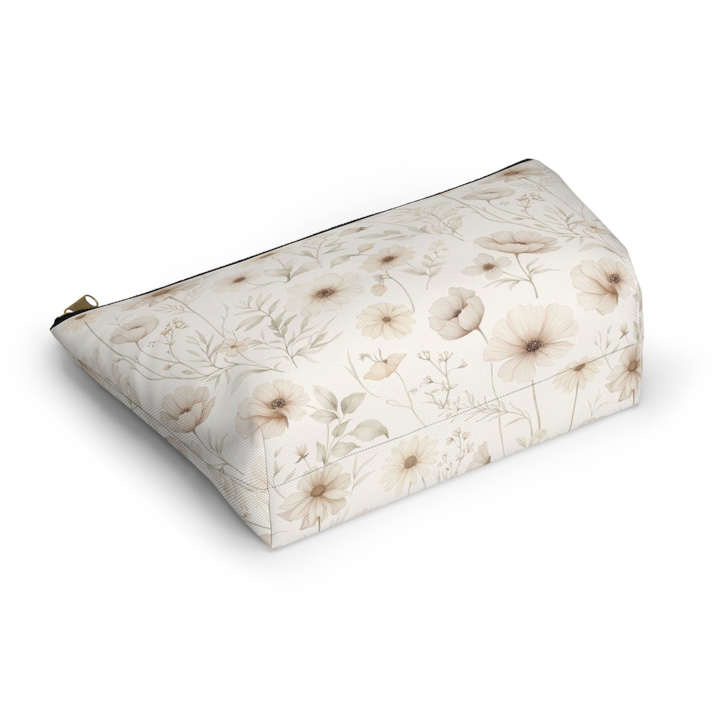 Floral Toile Accessory Pouch — Neutral Vintage Flower Cosmetic Bag