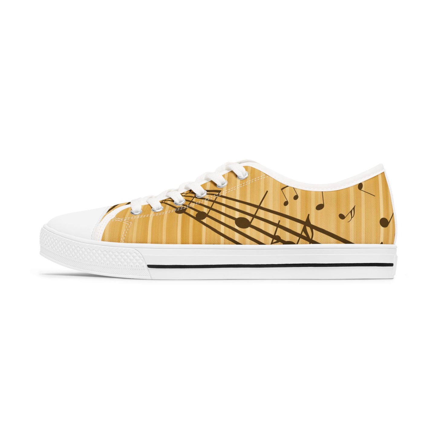 Music Notes Low Top Sneakers — Gold Staff & Notes Casual Canvas Shoes
