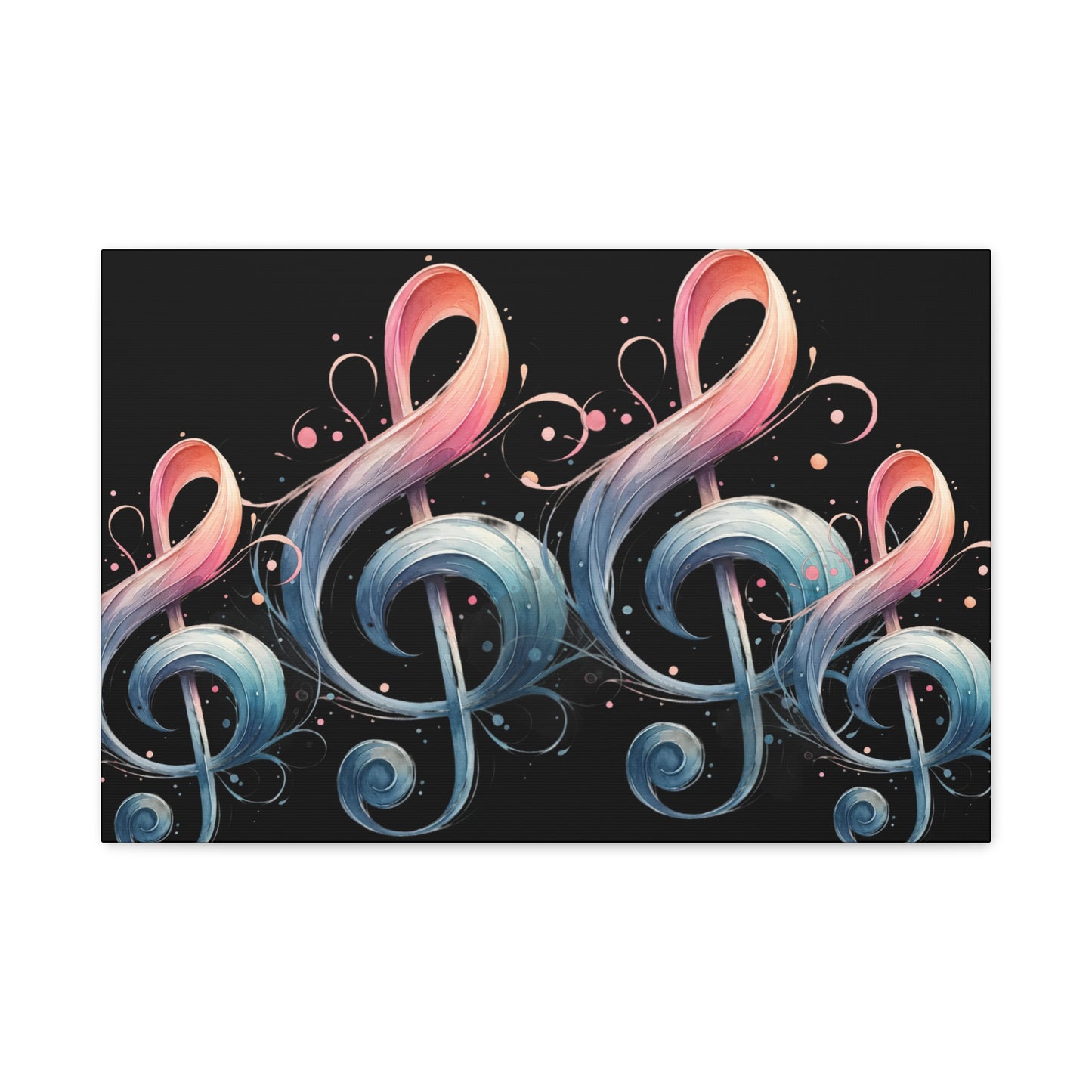 Musical Treble Clef Canvas Wall Art — Pastel Ribbon Notes on Black