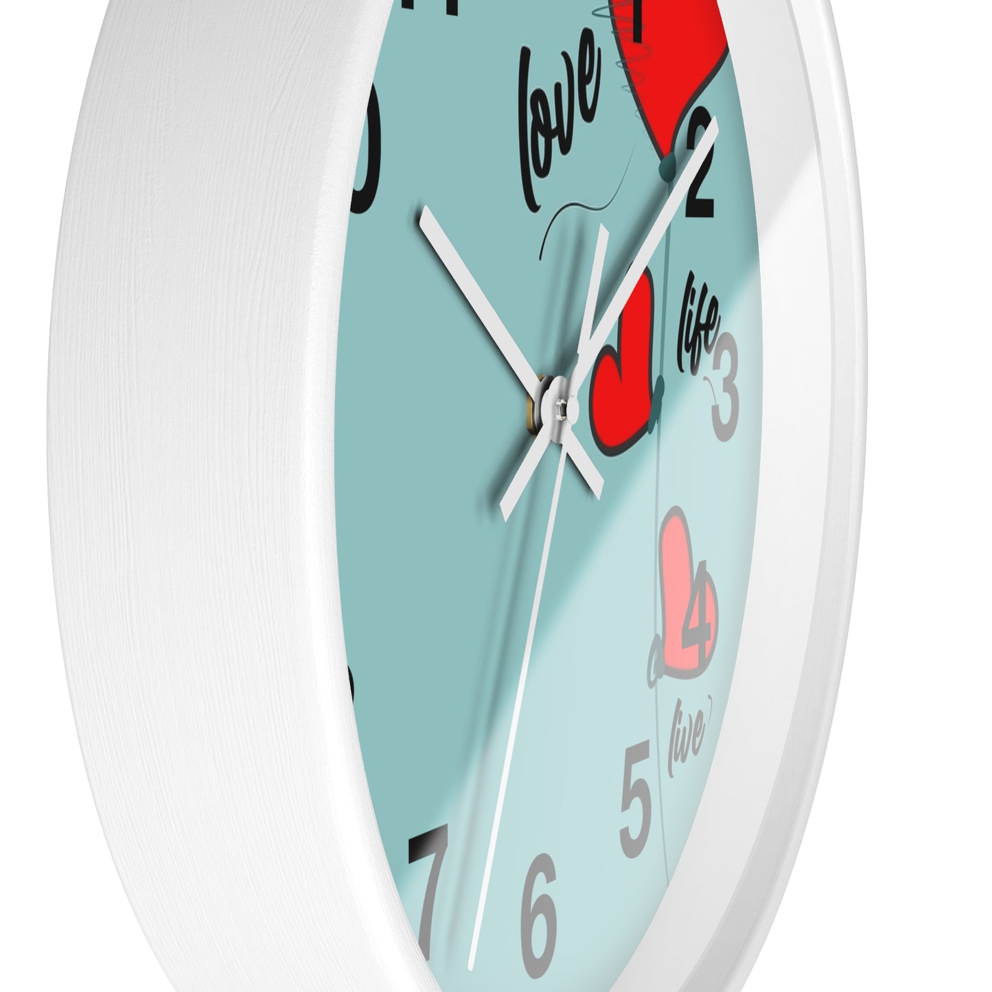 Love Hearts Wall Clock — Retro Teal Clock with Red Hearts & 'Love' Typography