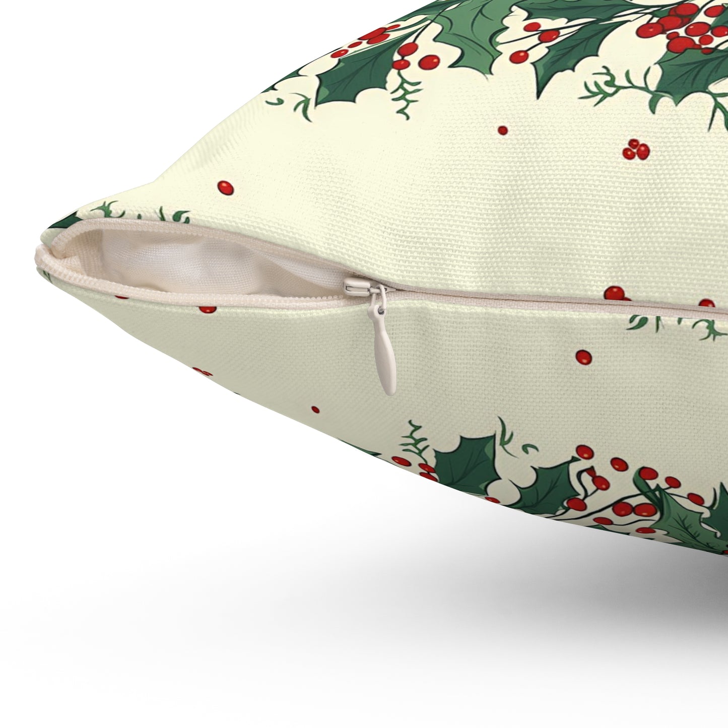 Holiday Holly Pattern Pillow — Festive Red & Green Decorative Throw Pillow