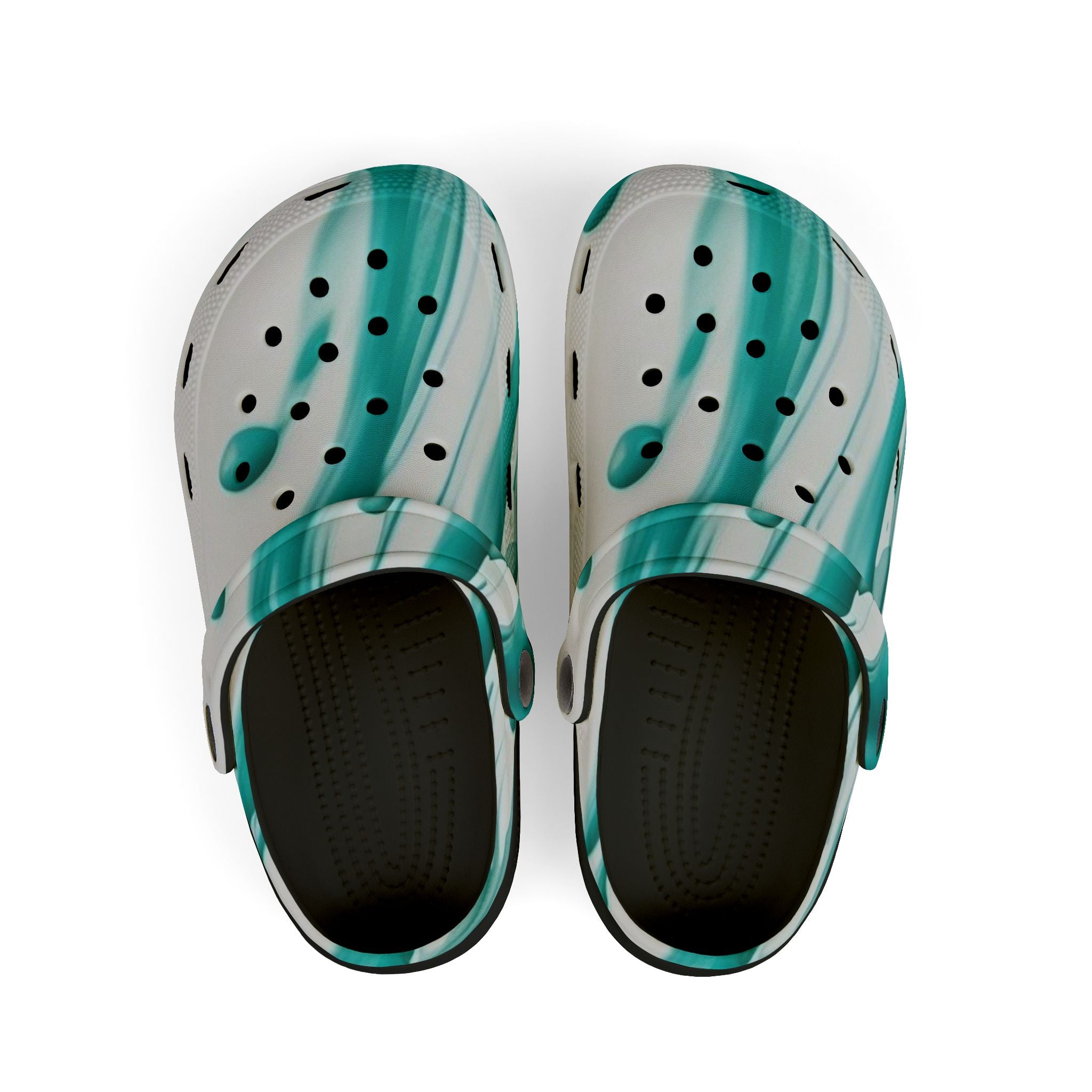 Kids Marble Aqua Foam Clogs — Watercolor Teal Slip-On Sandals