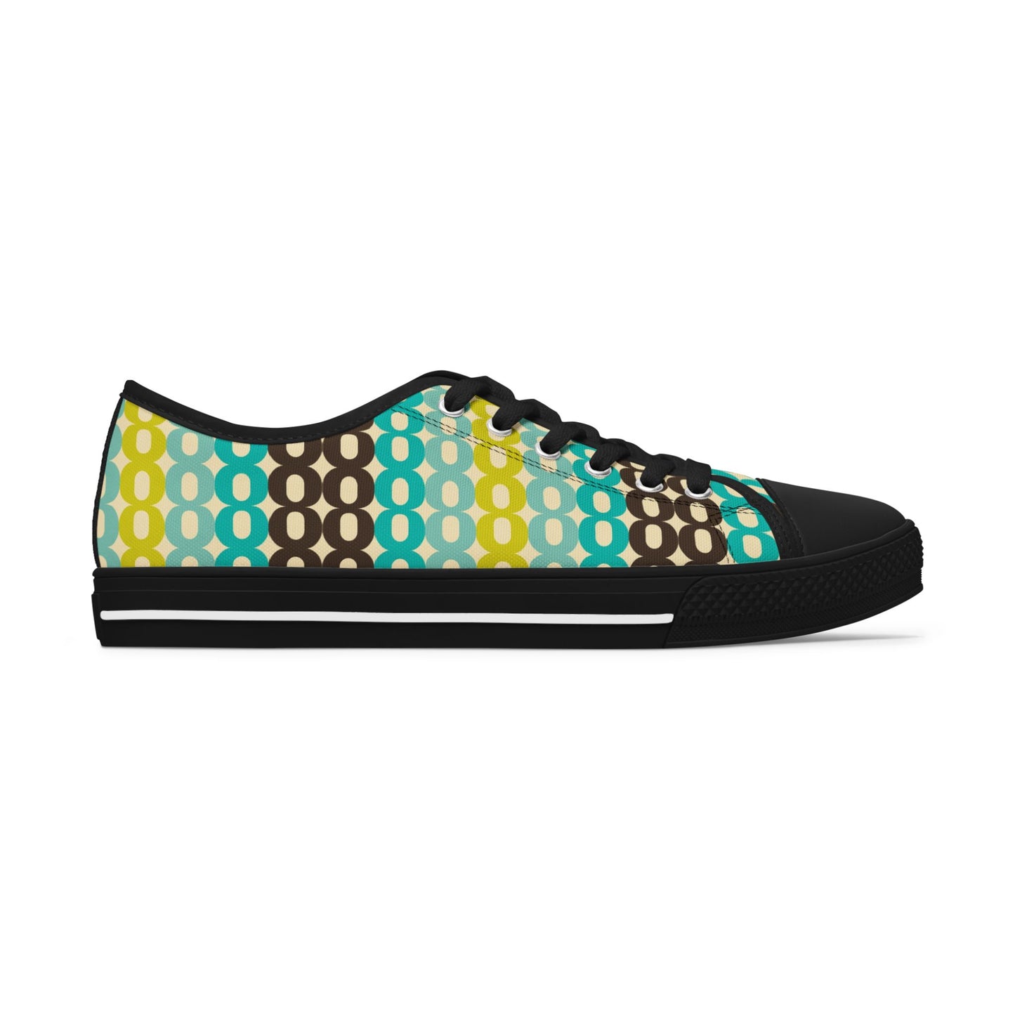Retro Polka Chain Low Top Sneakers — Teal, Lime & Chocolate Patterned Women’s Shoes