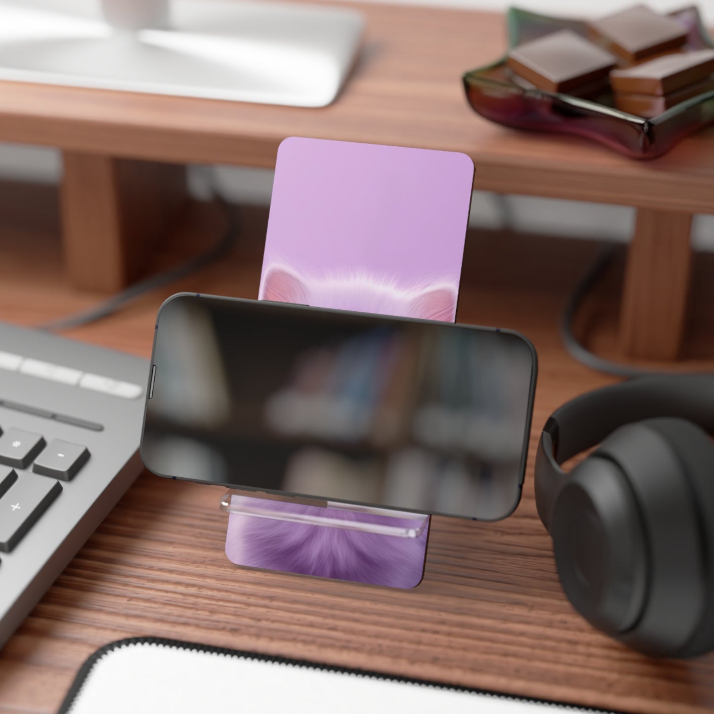 Cute Purple Kitten Phone Stand — Foldable Mobile Display Stand for Smartphones